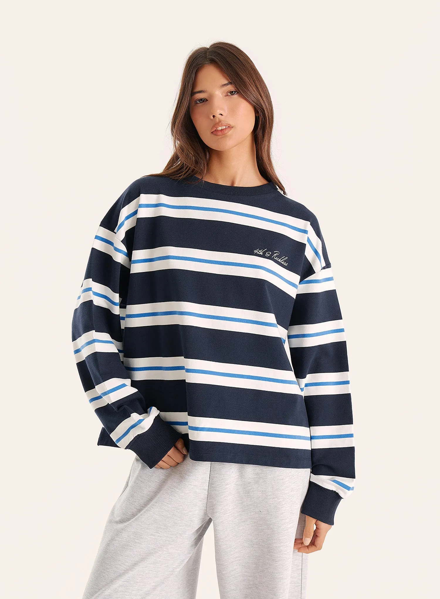 Navy And White Stripe Long Sleeve Top sold by 4th and Reckless product image thumbnail 4