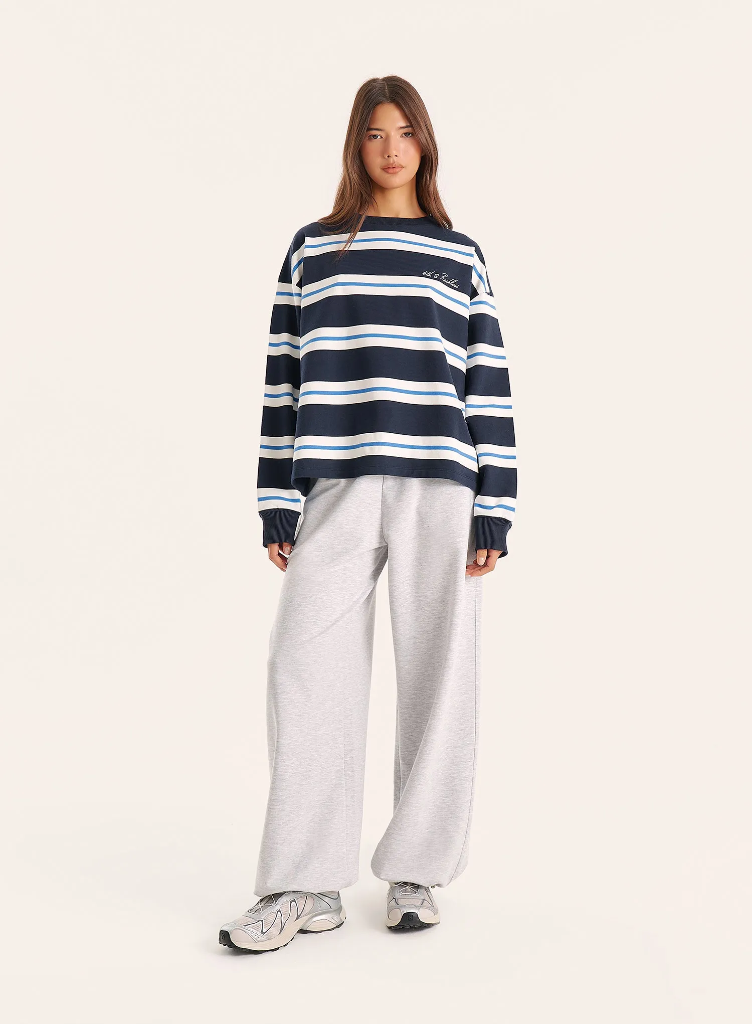 Navy And White Stripe Long Sleeve Top sold by 4th and Reckless product image thumbnail 2