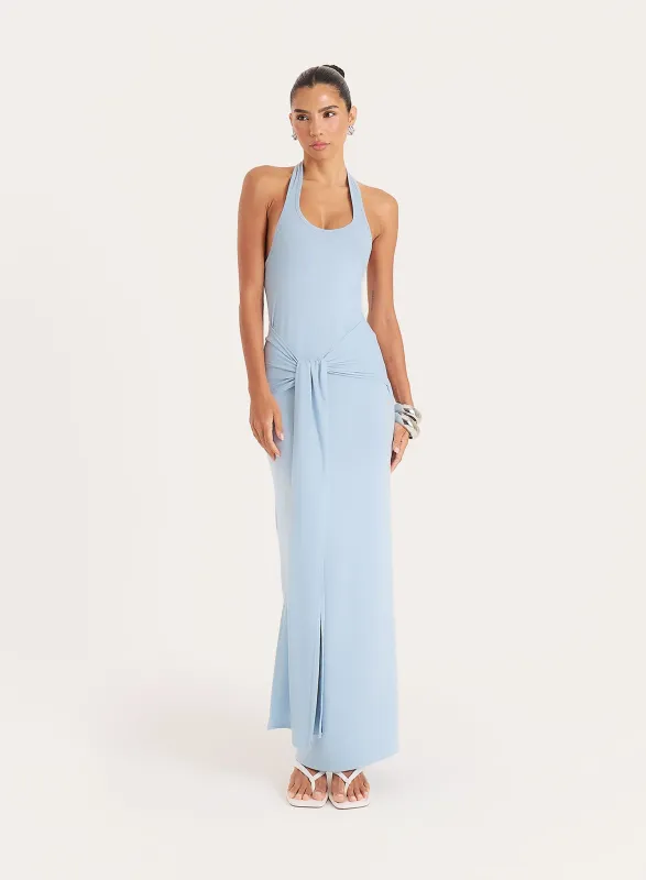 Blue Halterneck Belt Detail Maxi Dress made by 4th and Reckless