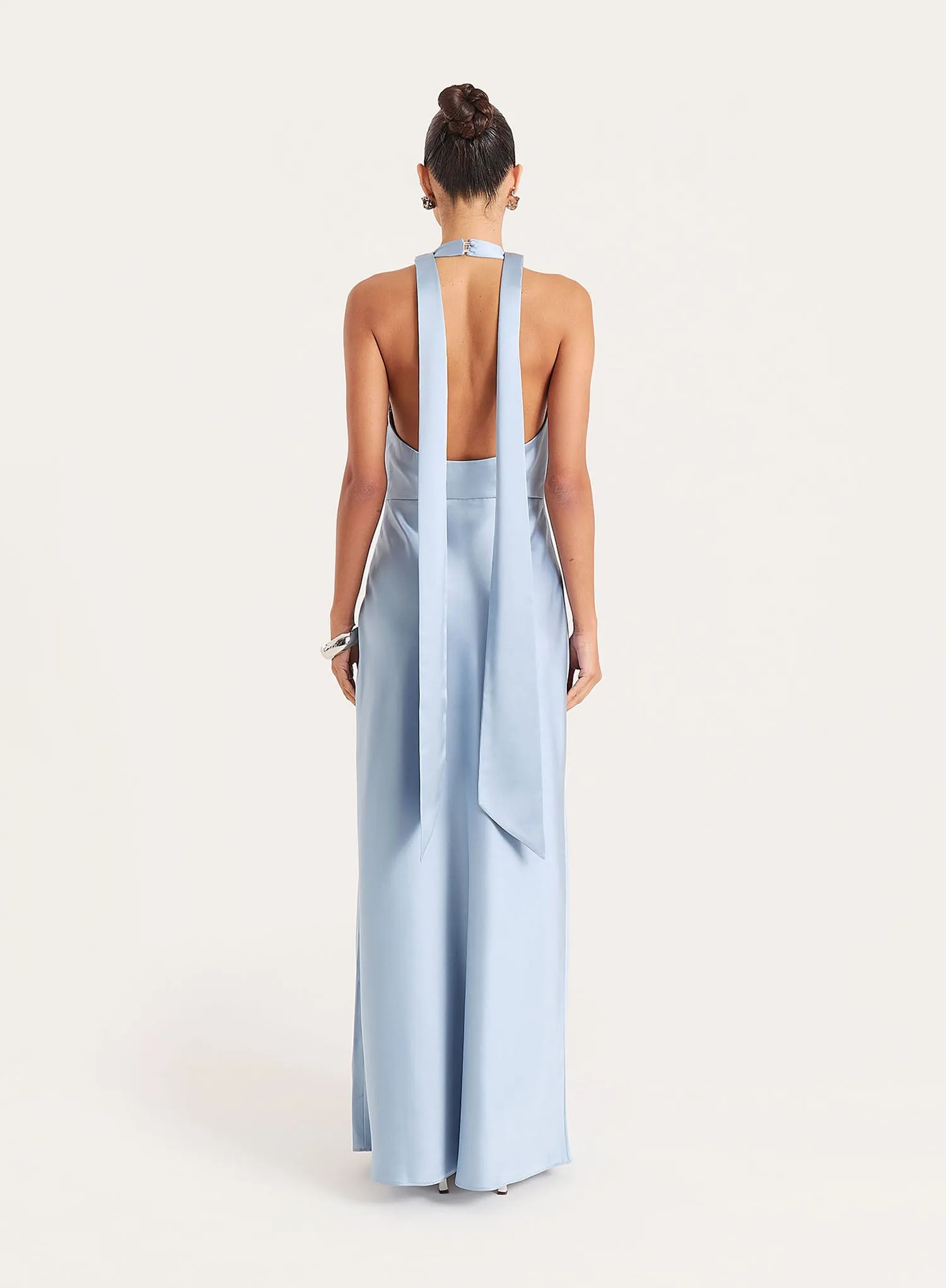 Light Blue Satin Cowl Neck Maxi Dress sold by 4th and Reckless product image thumbnail 5
