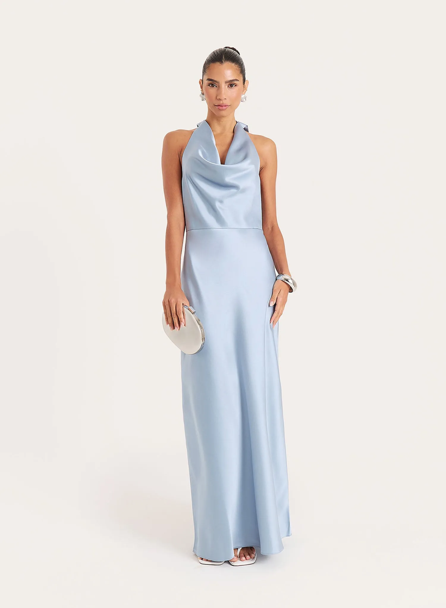 Light Blue Satin Cowl Neck Maxi Dress sold by 4th and Reckless product image thumbnail 2