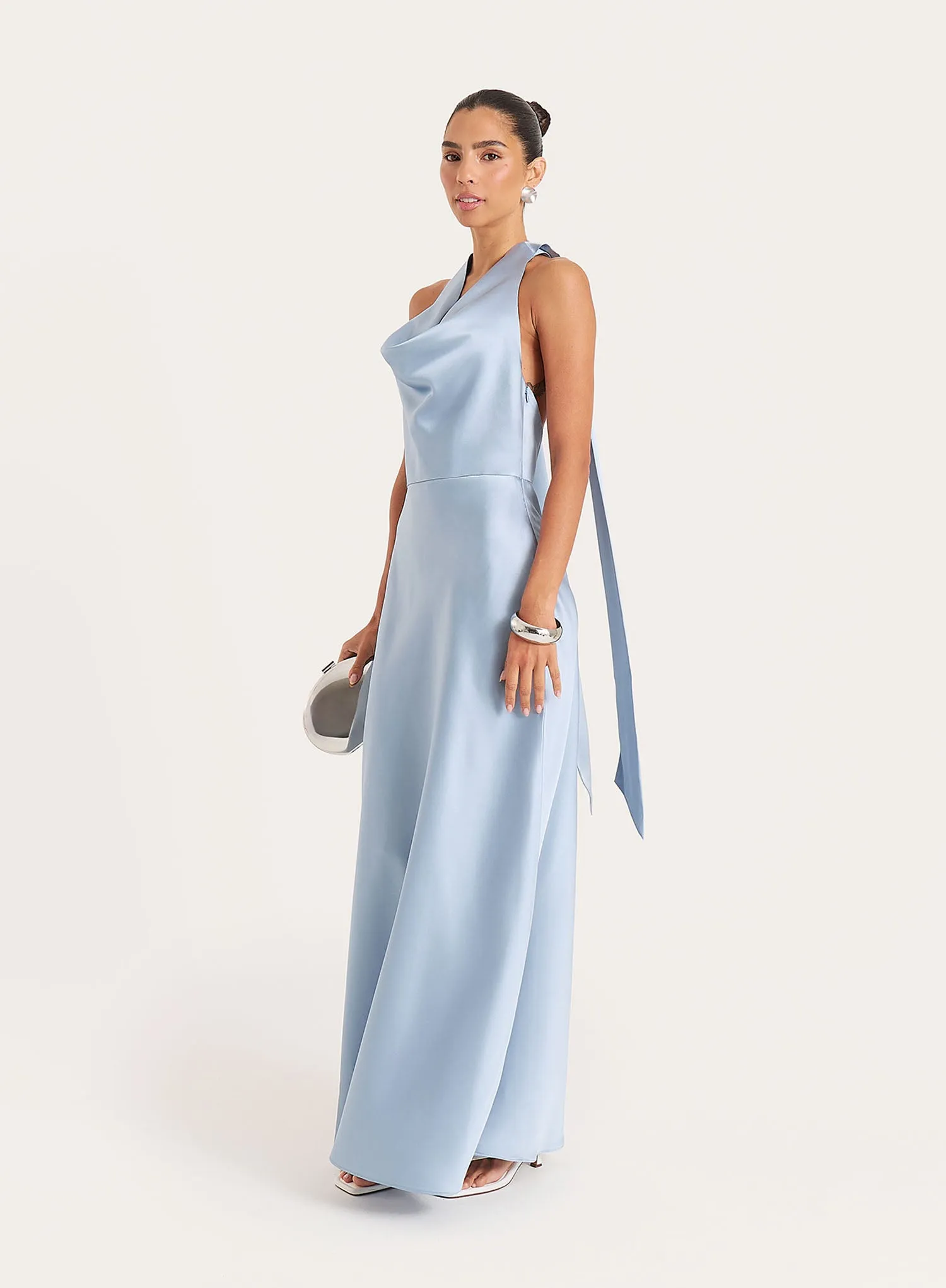 Light Blue Satin Cowl Neck Maxi Dress sold by 4th and Reckless product image thumbnail 3