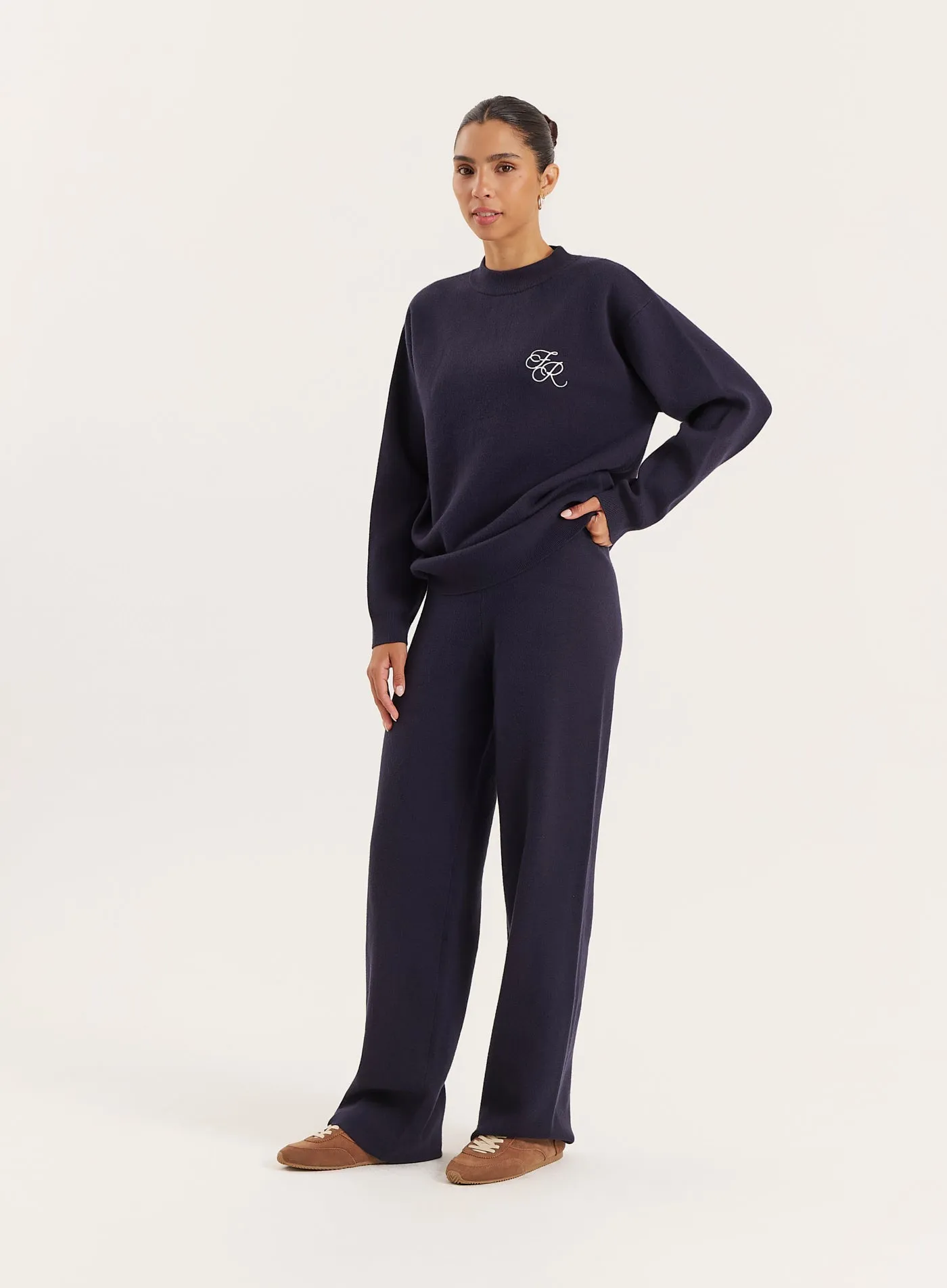 Navy Knitted Straight Leg Trousers sold by 4th and Reckless product image thumbnail 4