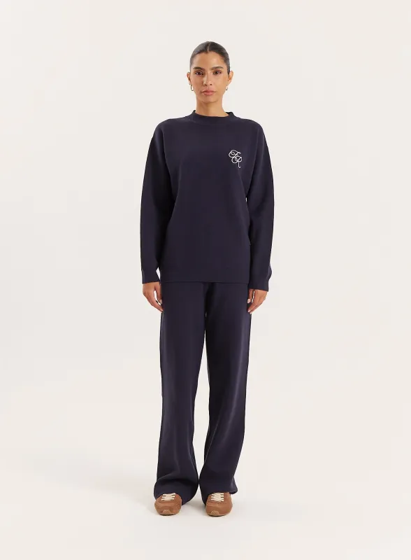 Navy Knitted Straight Leg Trousers made by 4th and Reckless