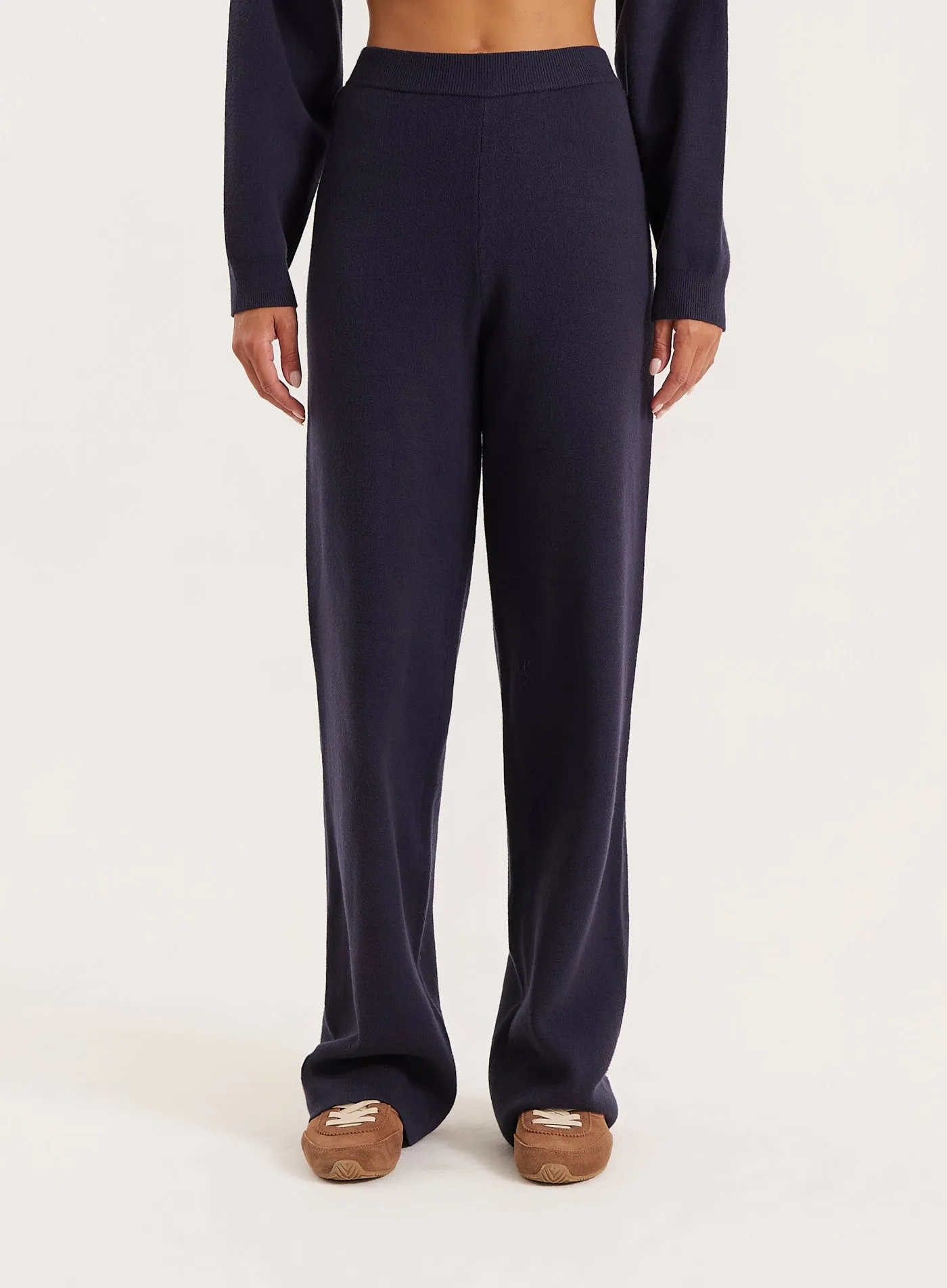 Navy Knitted Straight Leg Trousers sold by 4th and Reckless product image thumbnail 2