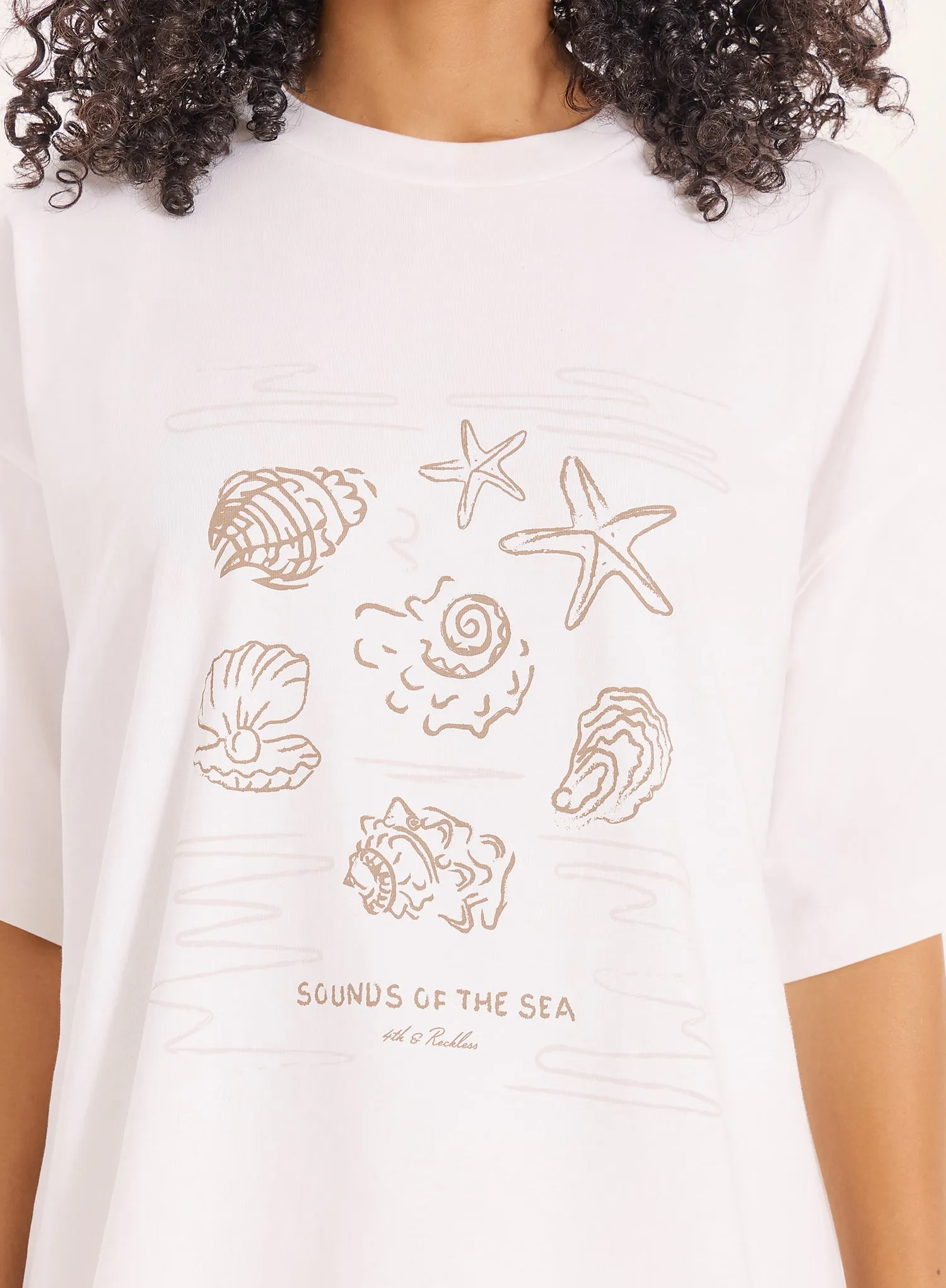 Cream Beach Graphic Printed Cotton T-Shirt sold by 4th and Reckless product image thumbnail 3