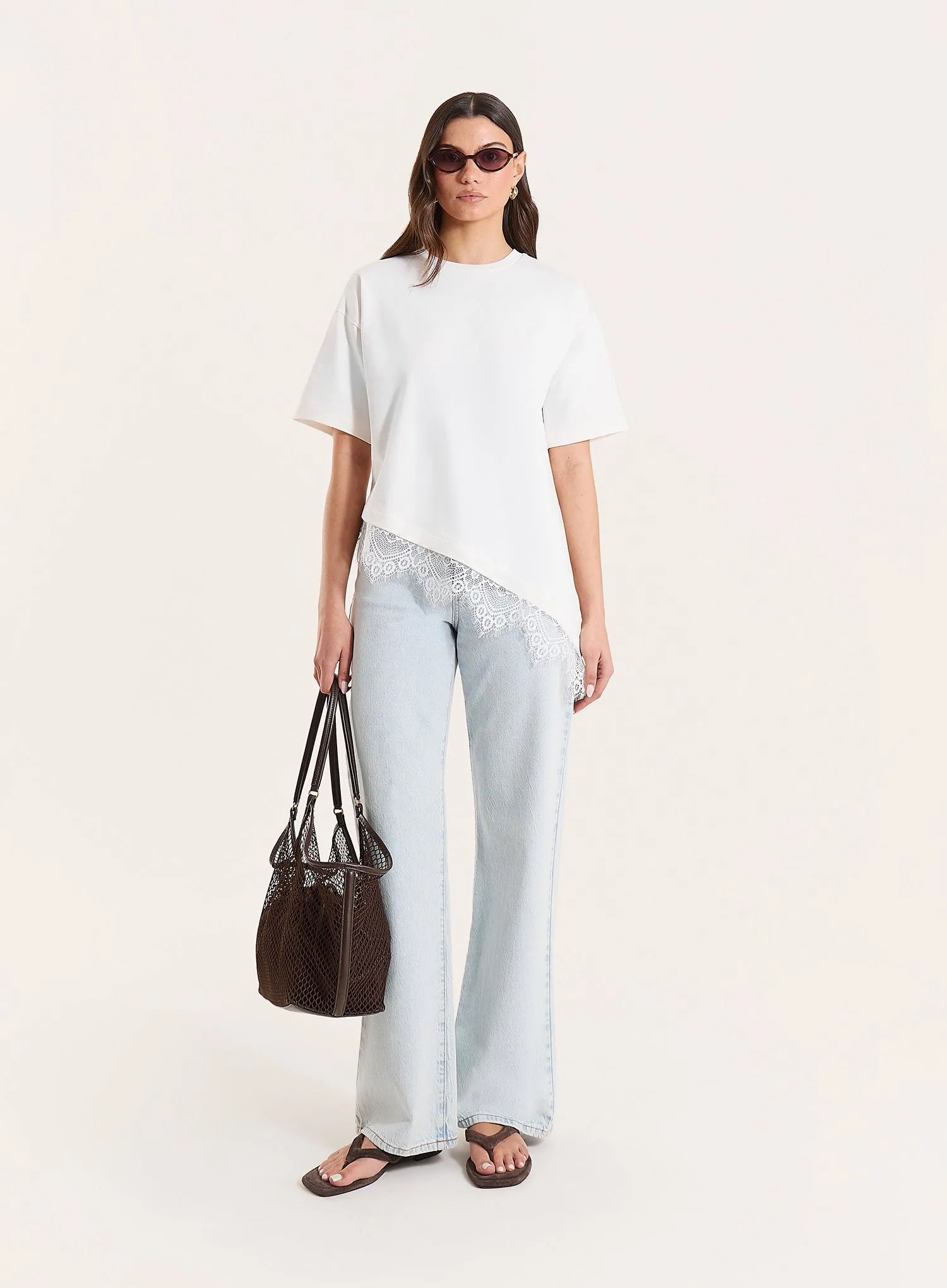 White Asymmetric Lace Hem T-Shirt sold by 4th and Reckless product image thumbnail 4