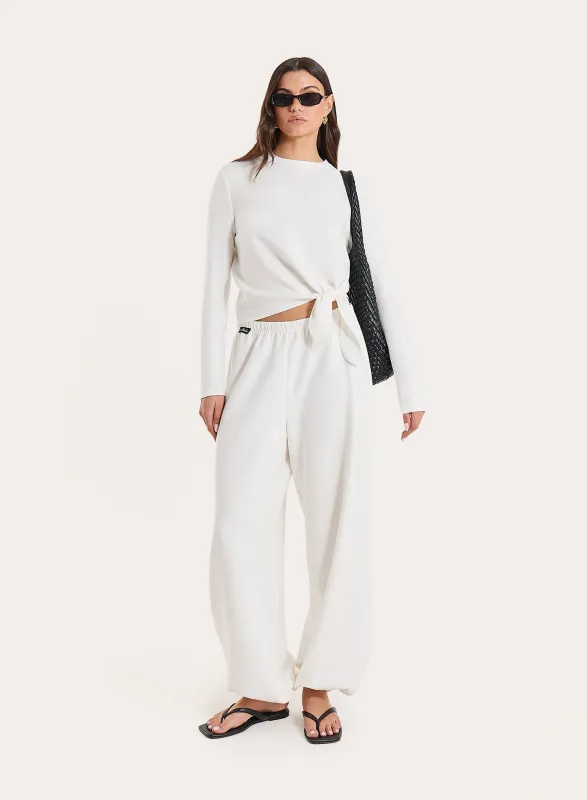 White Modal Balloon Leg Trousers made by 4th and Reckless