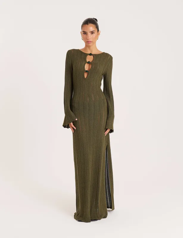 Olive Keyhole Knitted Maxi Dress made by 4th and Reckless