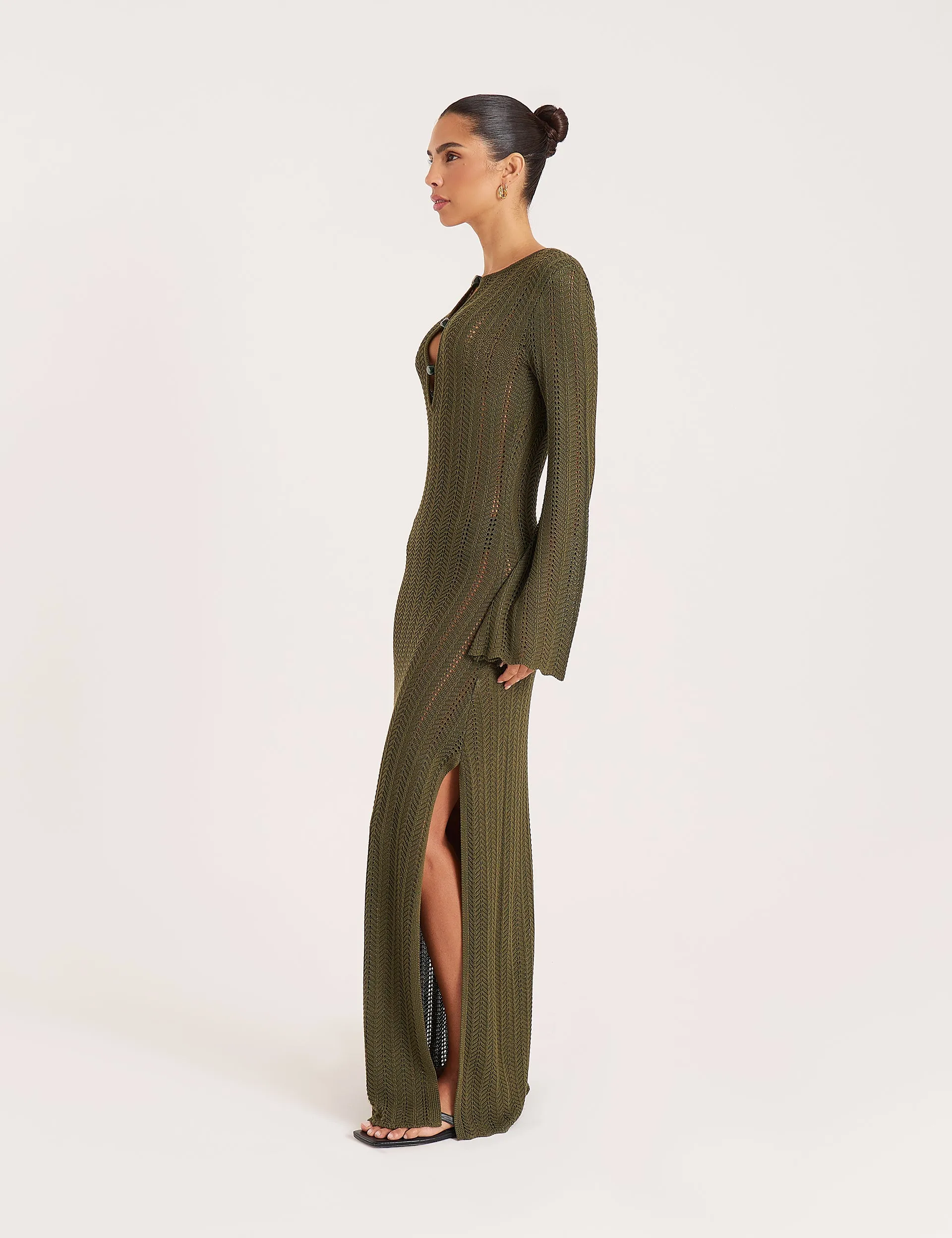 Olive Keyhole Knitted Maxi Dress sold by 4th and Reckless product image thumbnail 2
