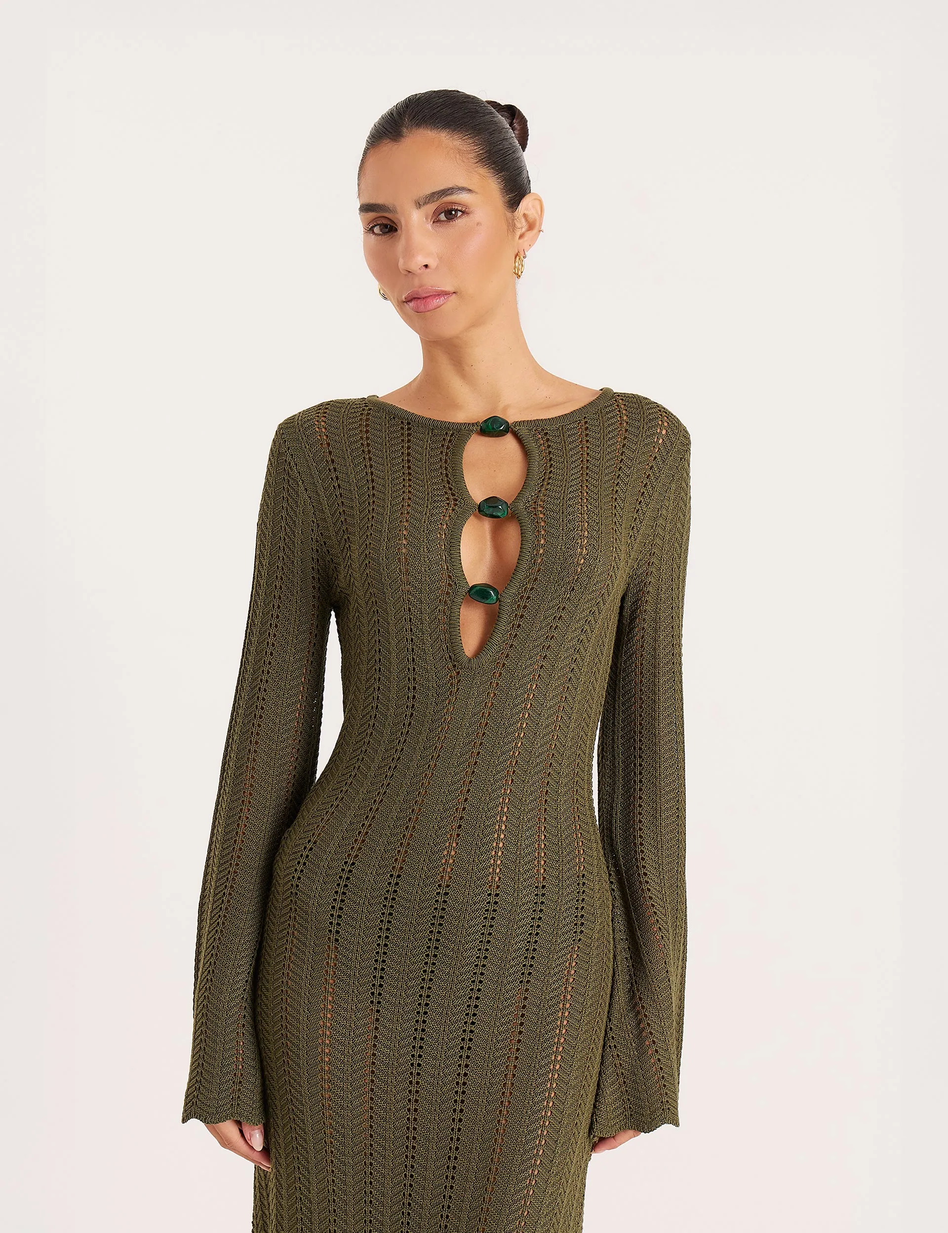 Olive Keyhole Knitted Maxi Dress sold by 4th and Reckless product image thumbnail 4