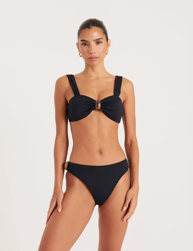 Black Tortoiseshell Detail Tie Back Bikini Top made by 4th and Reckless