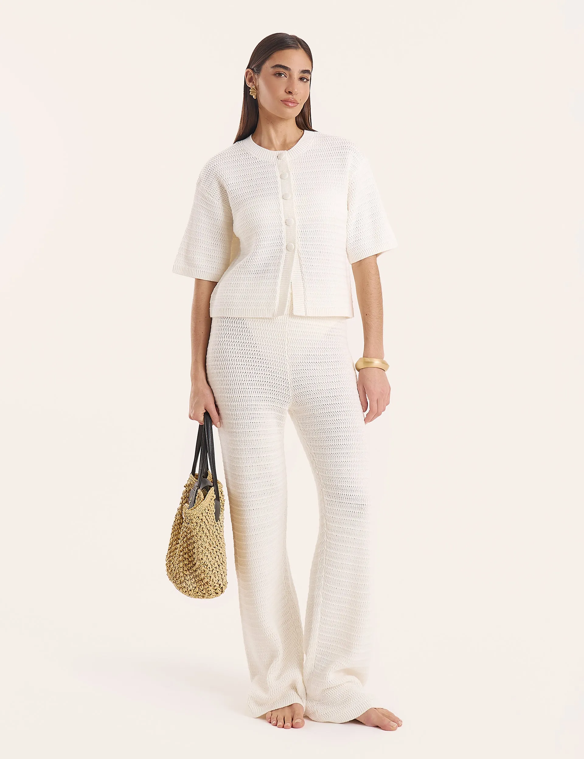 White Crochet Button Crop Shirt sold by 4th and Reckless product image thumbnail 4