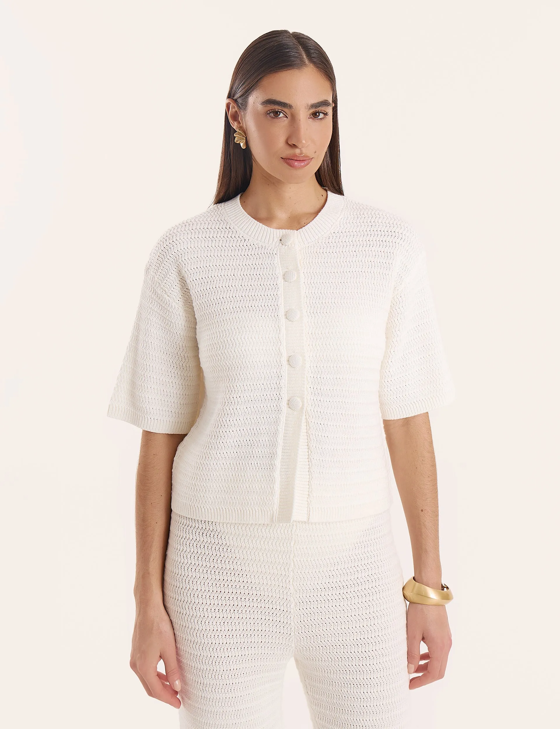 White Crochet Button Crop Shirt sold by 4th and Reckless