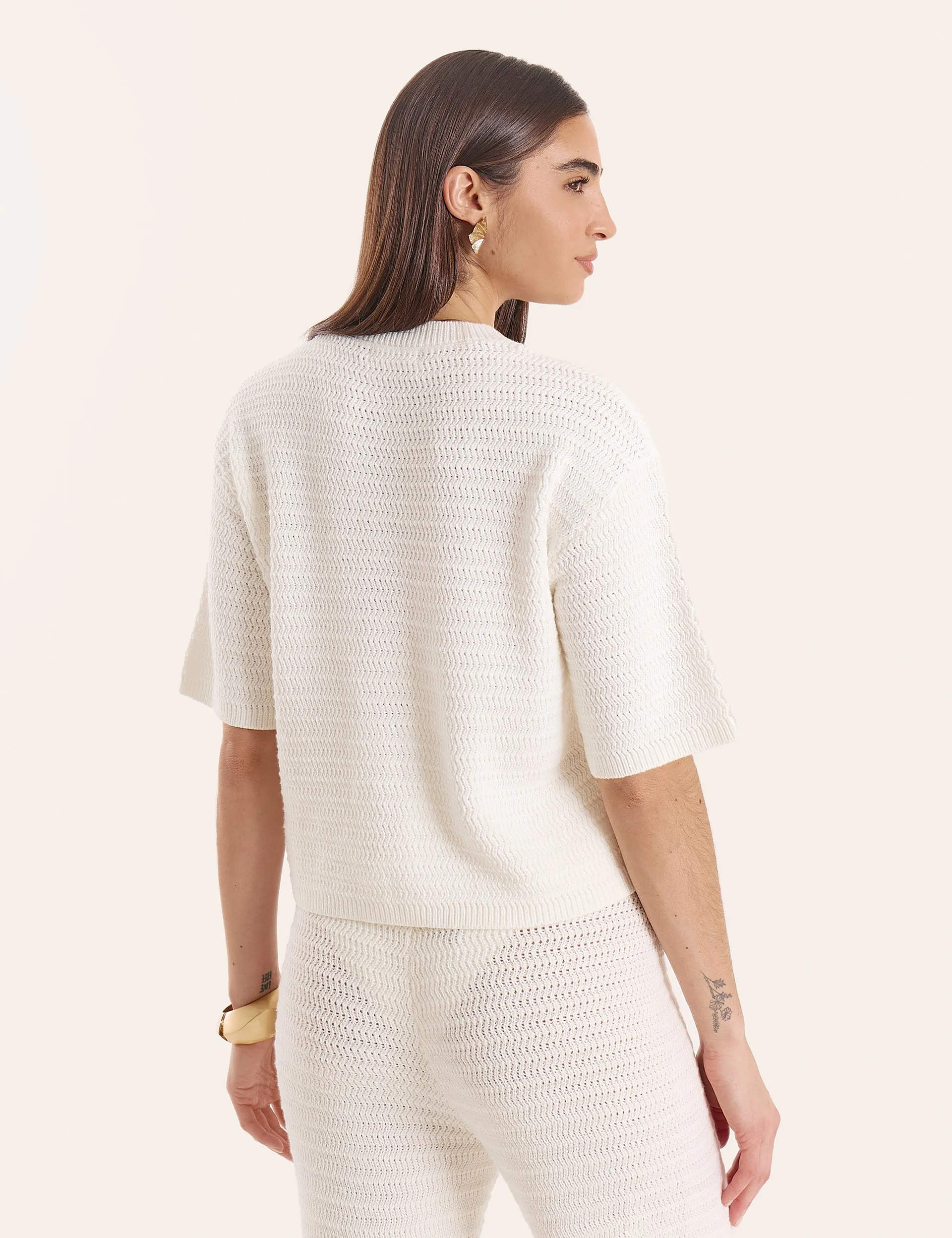 White Crochet Button Crop Shirt sold by 4th and Reckless product image thumbnail 5