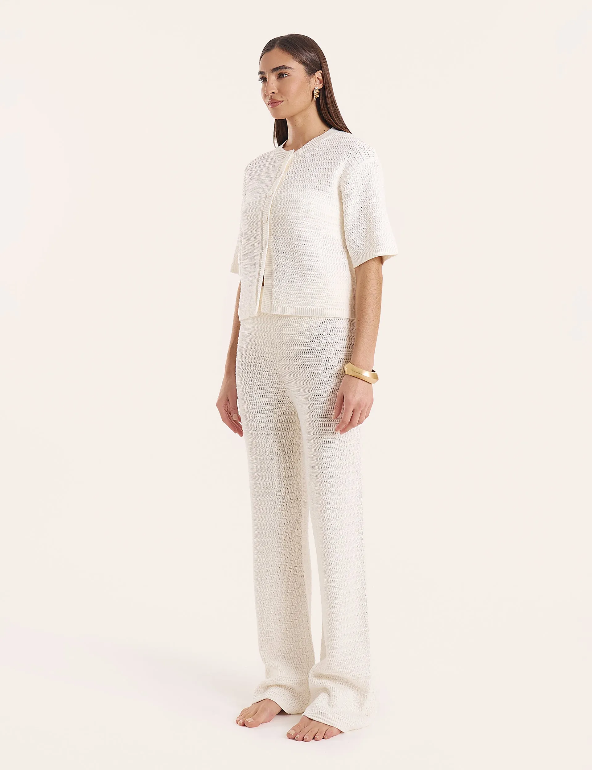 White Crochet Button Crop Shirt sold by 4th and Reckless product image thumbnail 2