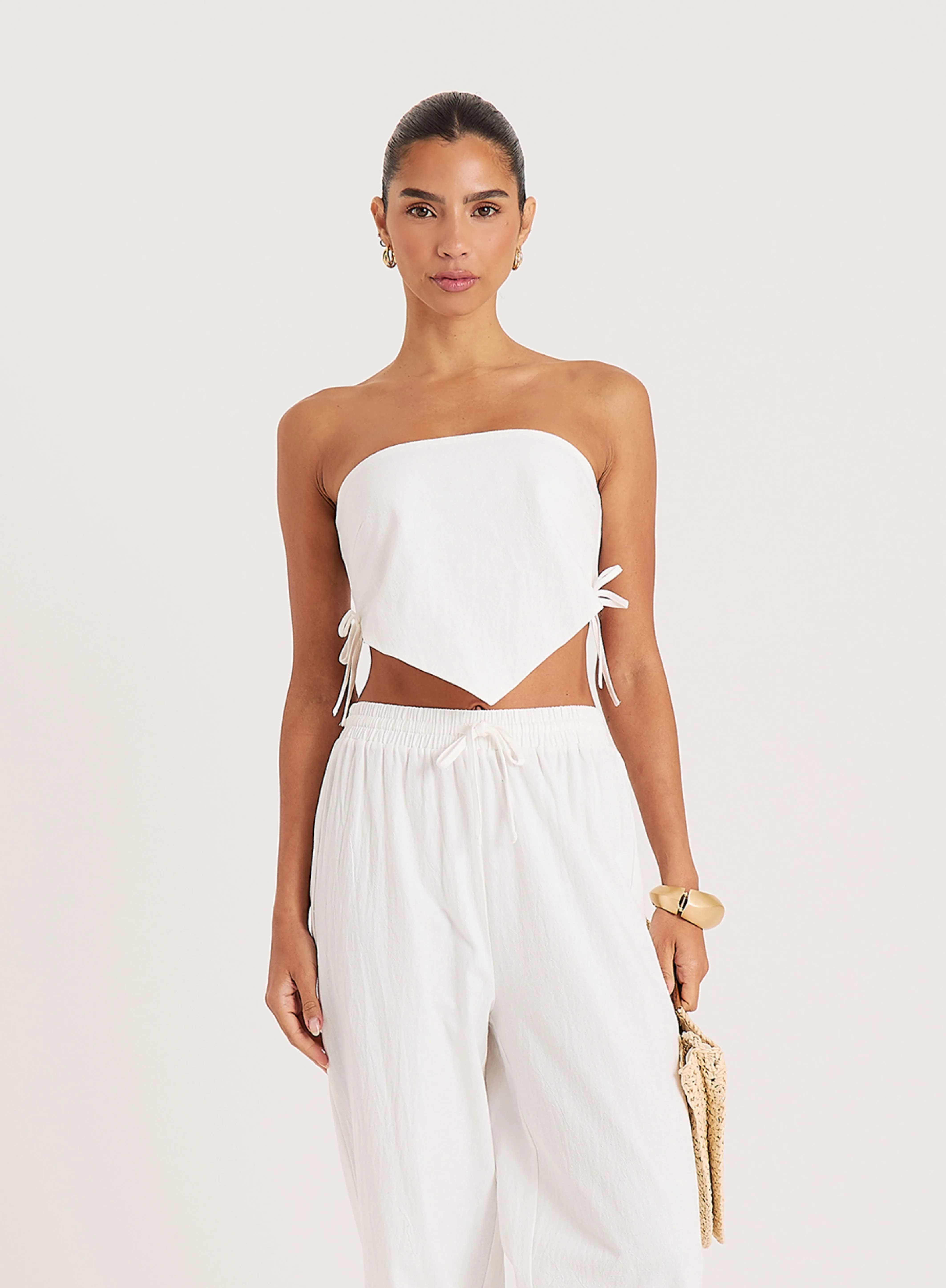 White Cotton Bandeau Crop Scarf Top sold by 4th and Reckless