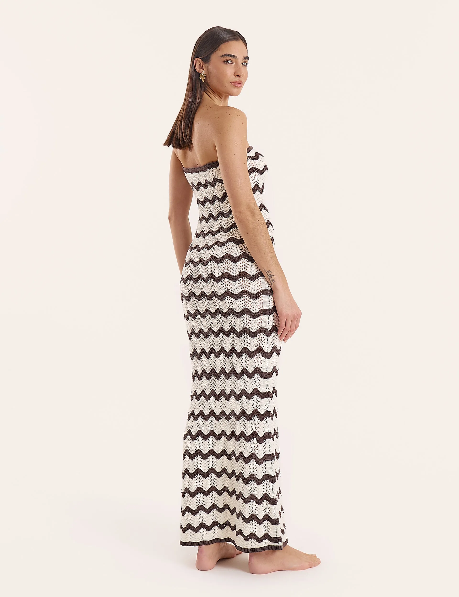 Chocolate And Cream Chevron Print Knitted Bandeau Maxi Dress sold by 4th and Reckless product image thumbnail 5