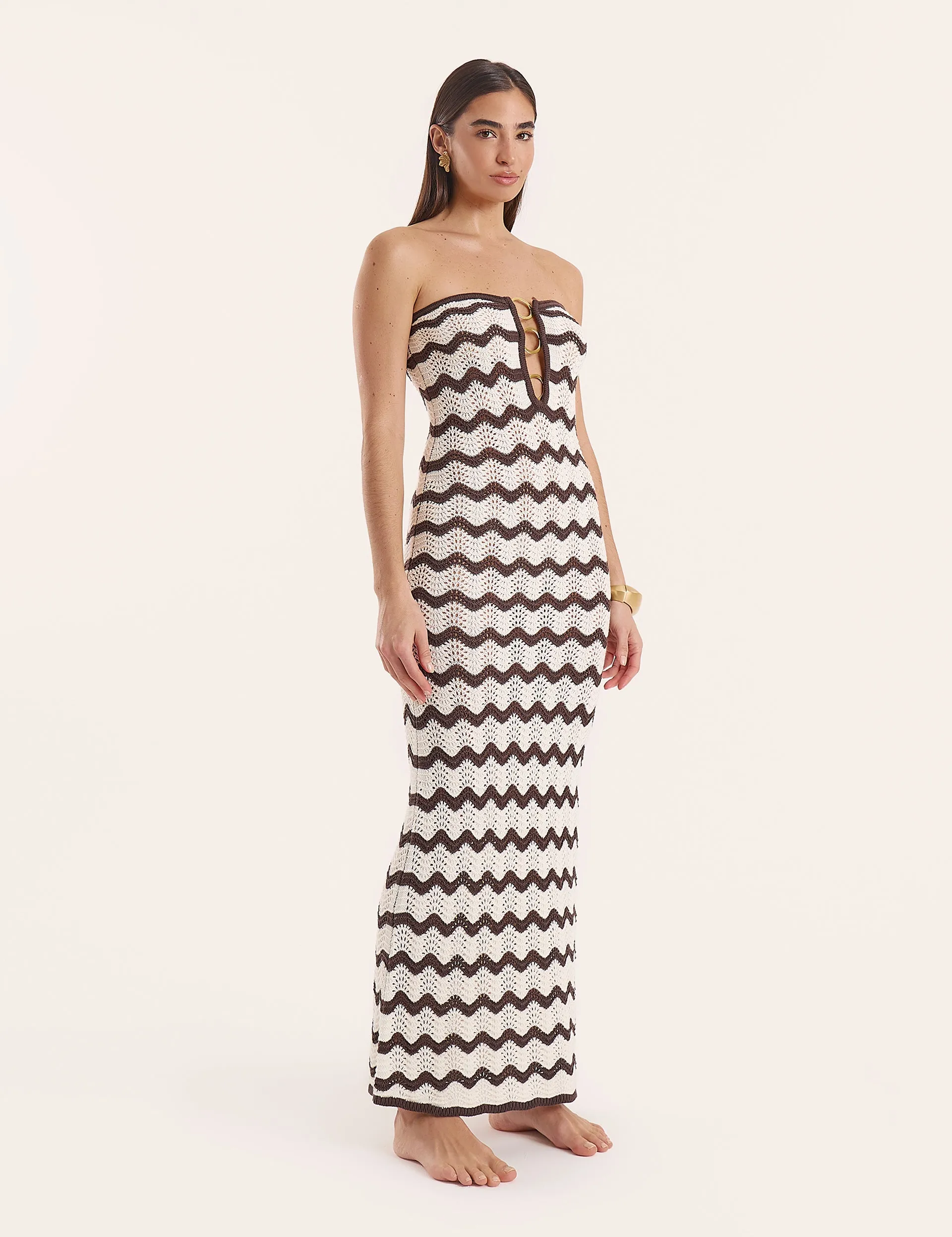 Chocolate And Cream Chevron Print Knitted Bandeau Maxi Dress sold by 4th and Reckless product image thumbnail 2