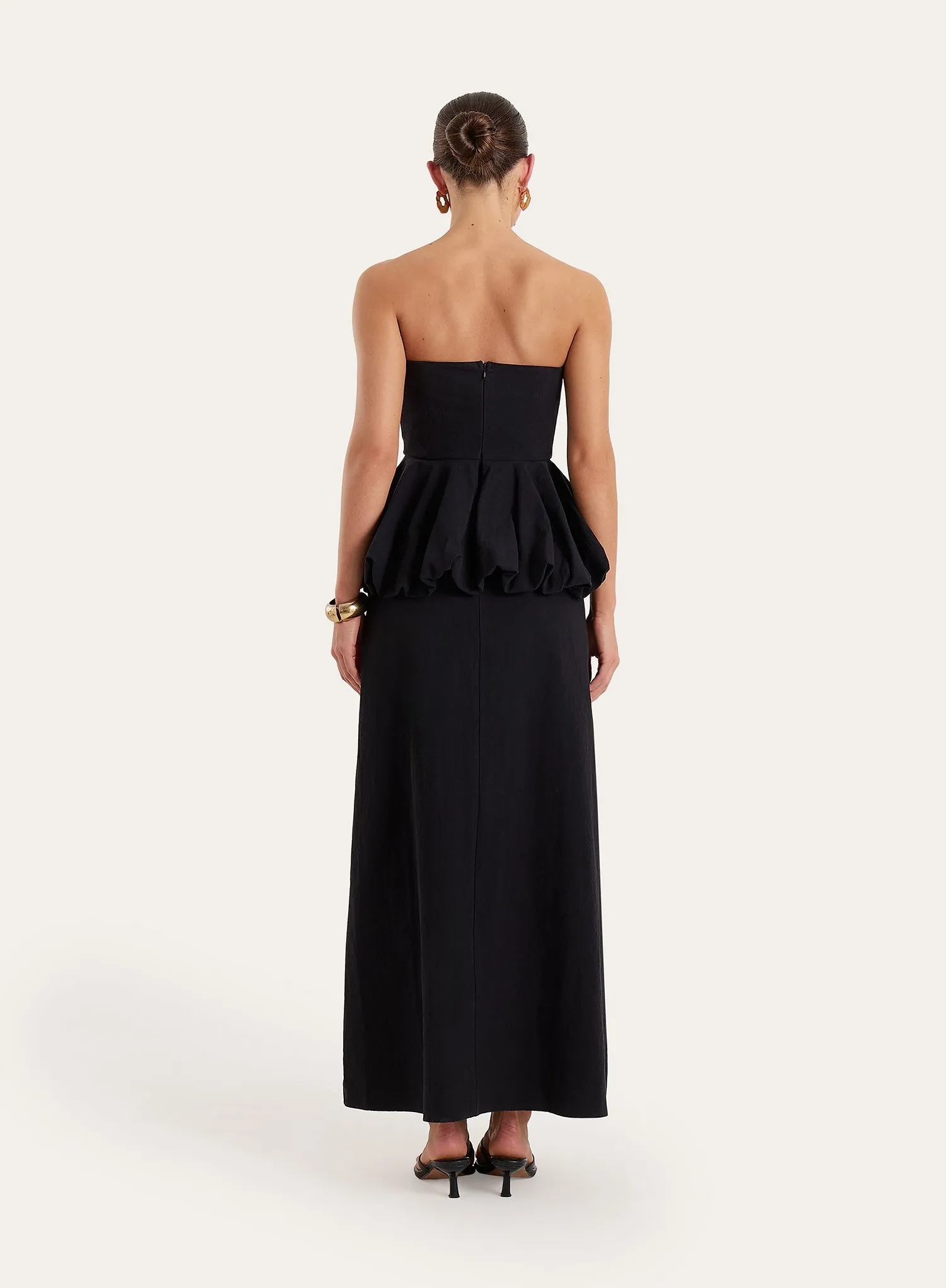 Black Puff Ball Peplum Waist Maxi Dress sold by 4th and Reckless product image thumbnail 5