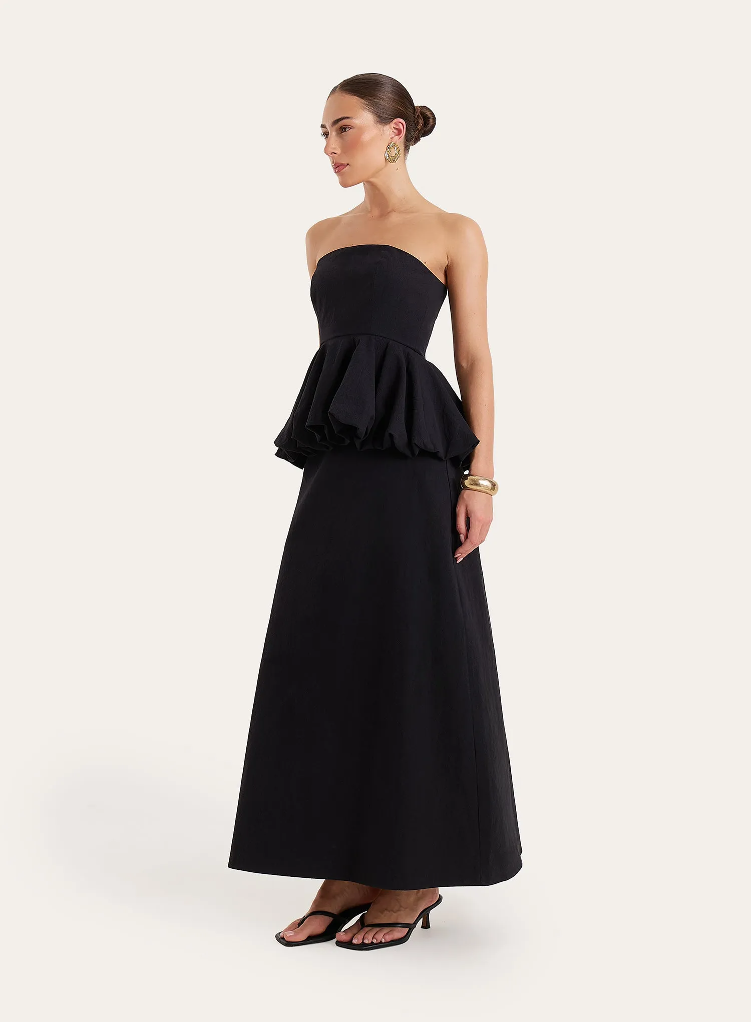 Black Puff Ball Peplum Waist Maxi Dress sold by 4th and Reckless product image thumbnail 2