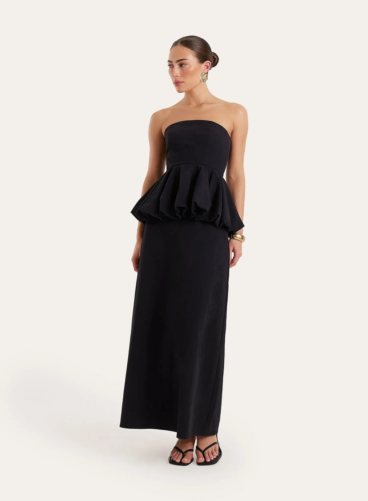 Black Puff Ball Peplum Waist Maxi Dress sold by 4th and Reckless product image thumbnail 4