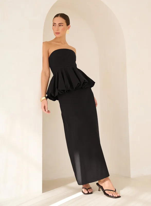 Black Puff Ball Peplum Waist Maxi Dress made by 4th and Reckless