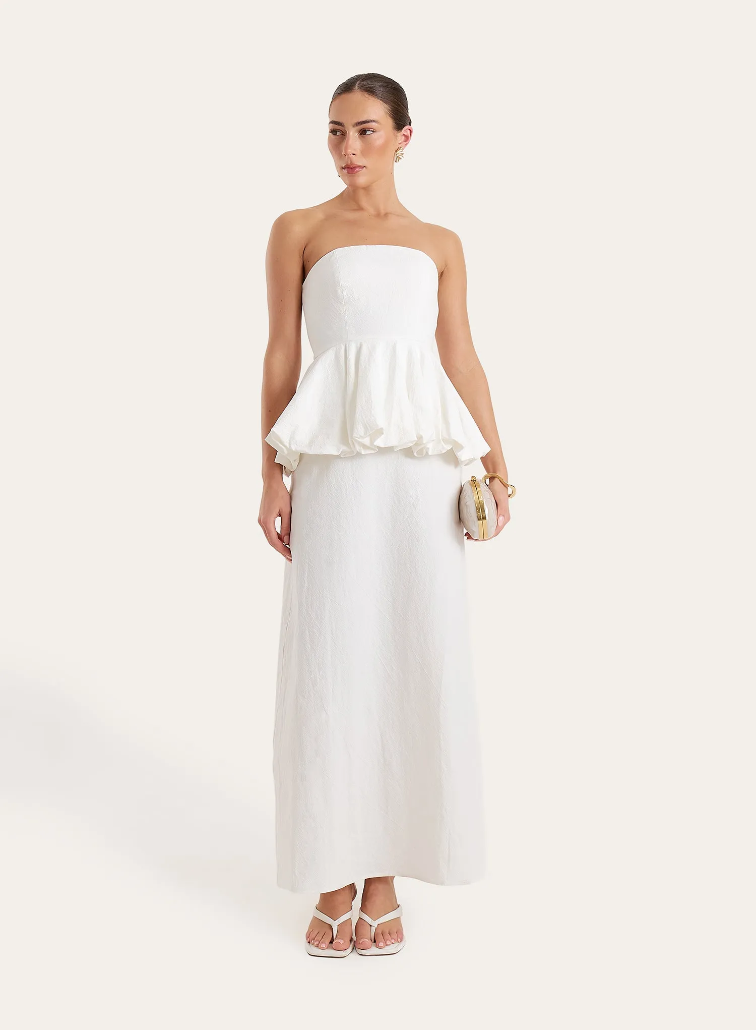 White Puff Ball Peplum Waist Maxi Dress sold by 4th and Reckless product image thumbnail 4