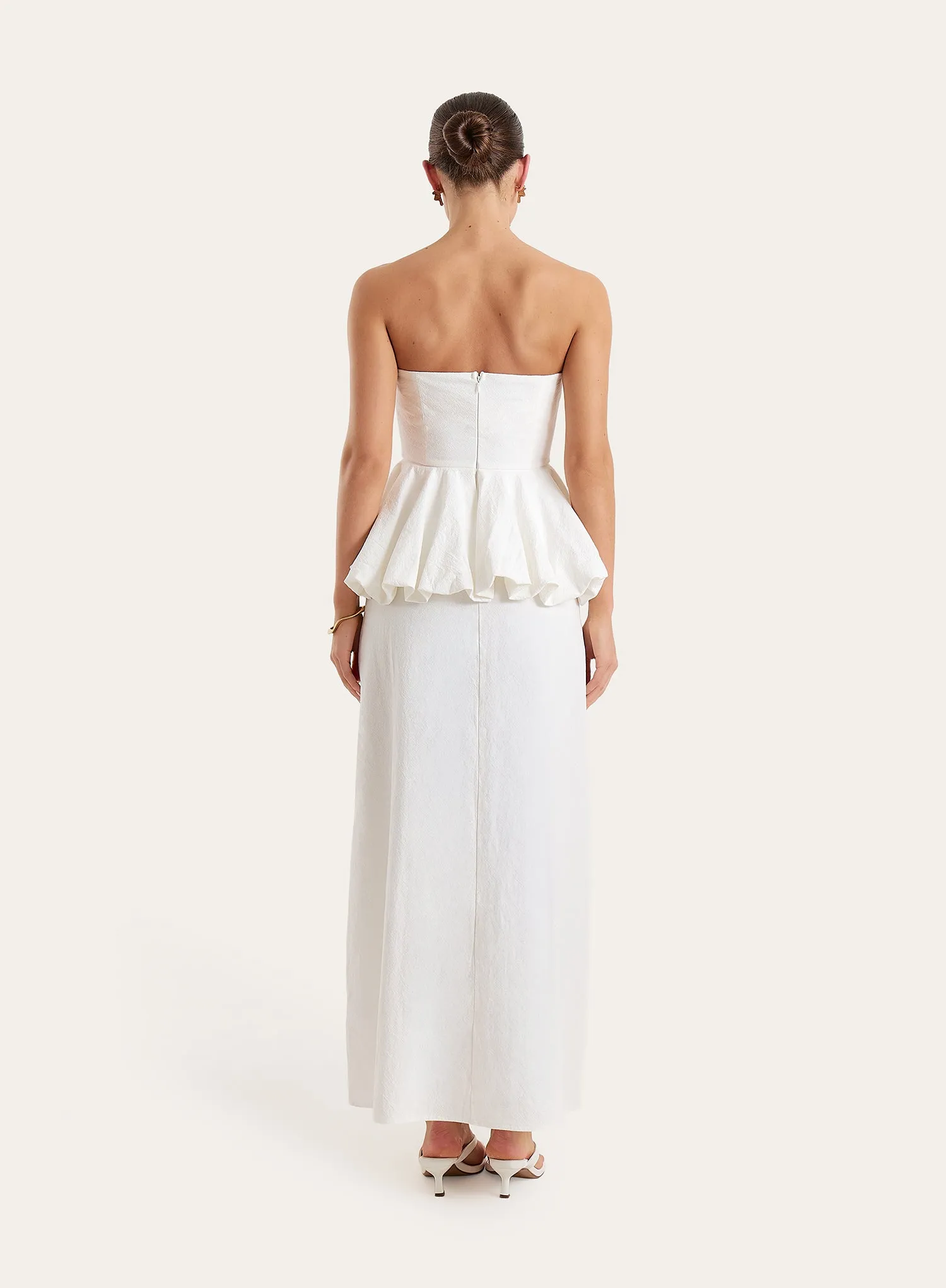 White Puff Ball Peplum Waist Maxi Dress sold by 4th and Reckless product image thumbnail 5