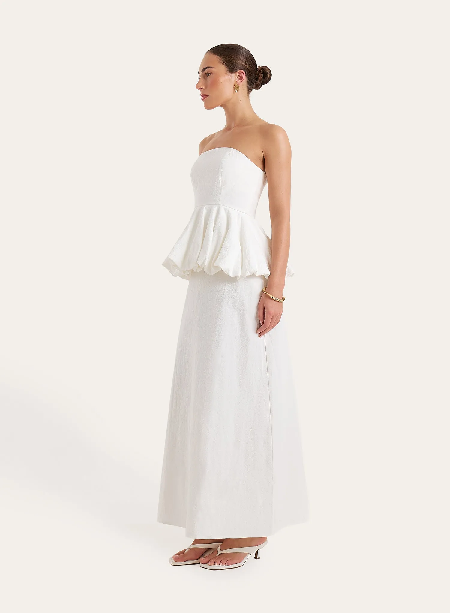 White Puff Ball Peplum Waist Maxi Dress sold by 4th and Reckless product image thumbnail 2