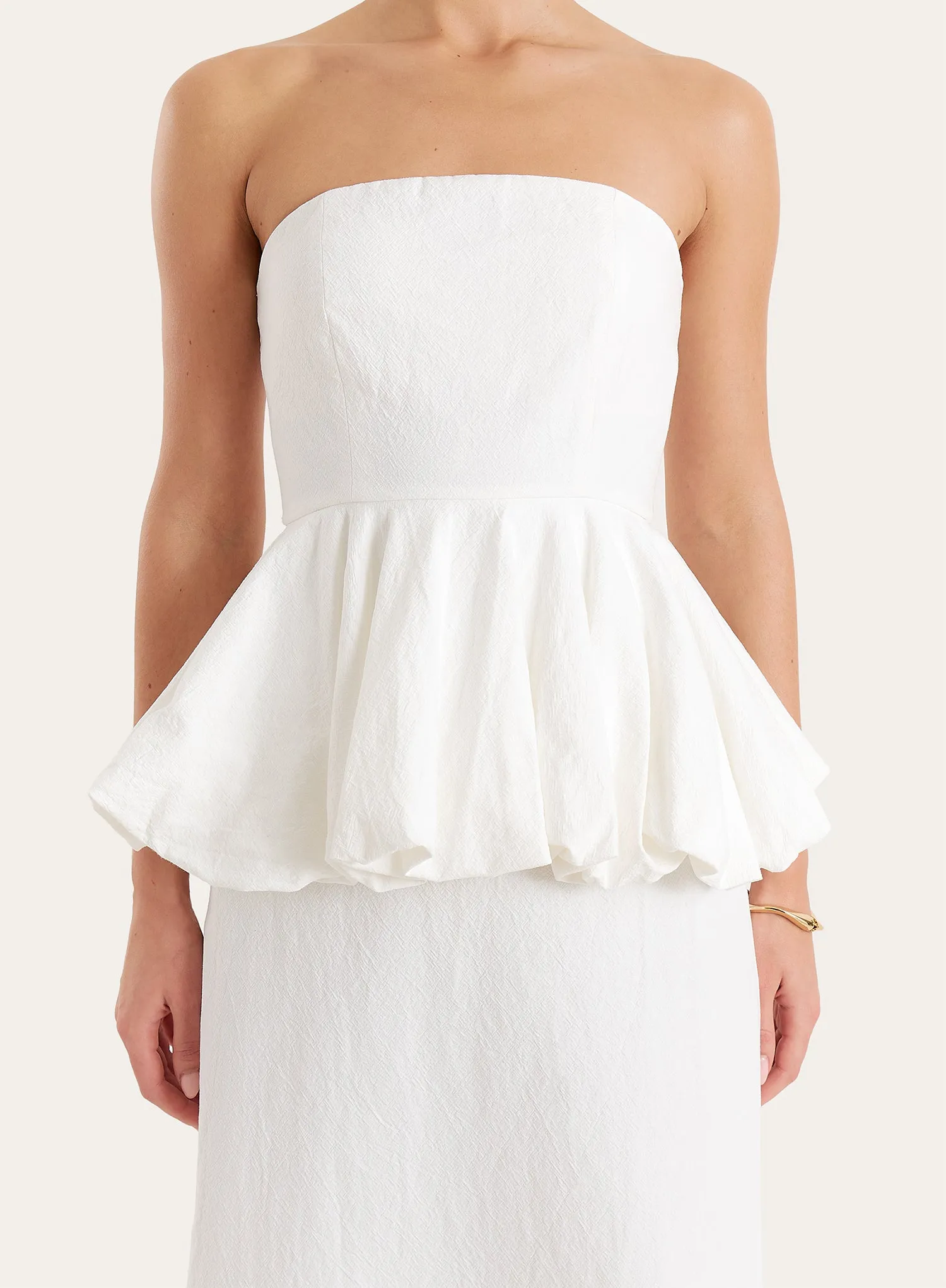 White Puff Ball Peplum Waist Maxi Dress sold by 4th and Reckless product image thumbnail 3