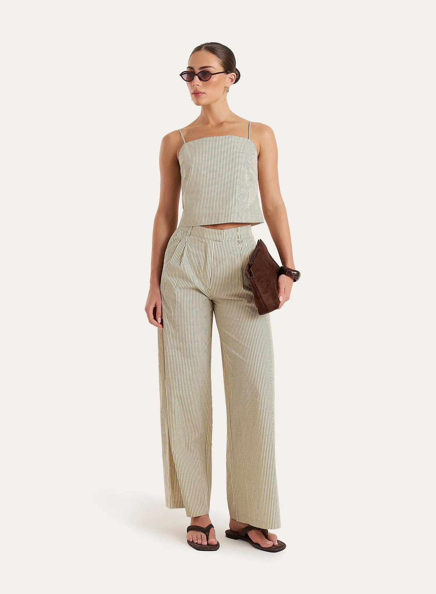 Beige Striped Tie Back Cami Crop Top sold by 4th and Reckless product image thumbnail 4