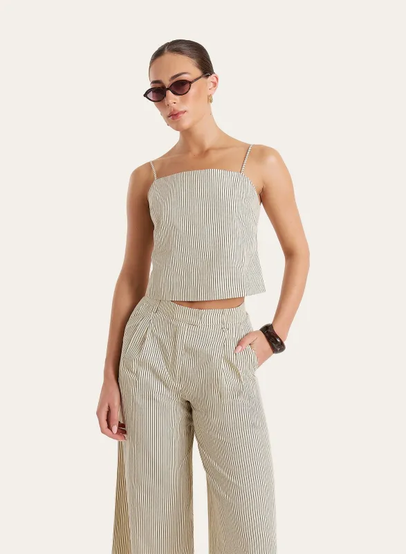 Beige Striped Tie Back Cami Crop Top made by 4th and Reckless