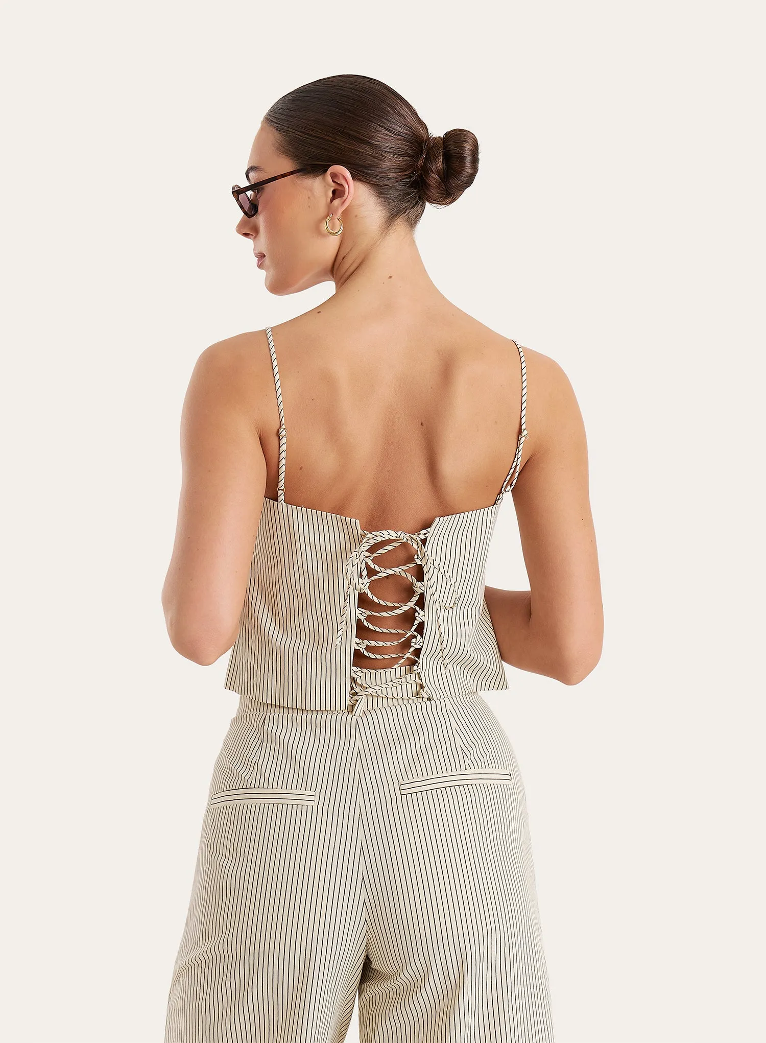 Beige Striped Tie Back Cami Crop Top sold by 4th and Reckless product image thumbnail 5