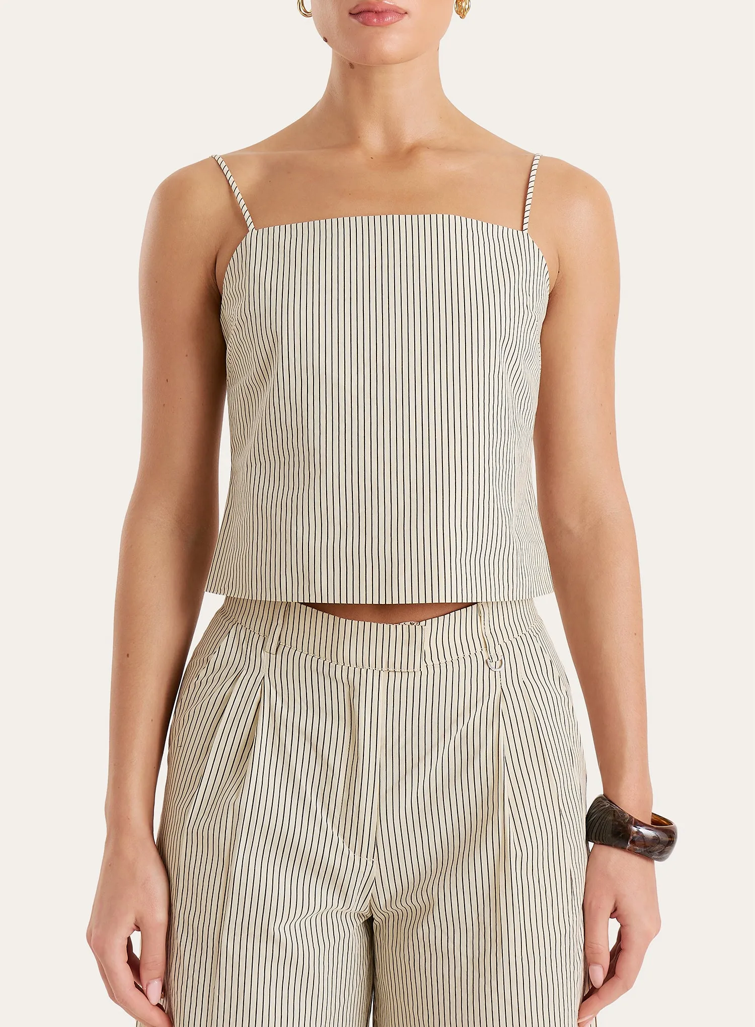 Beige Striped Tie Back Cami Crop Top sold by 4th and Reckless product image thumbnail 3