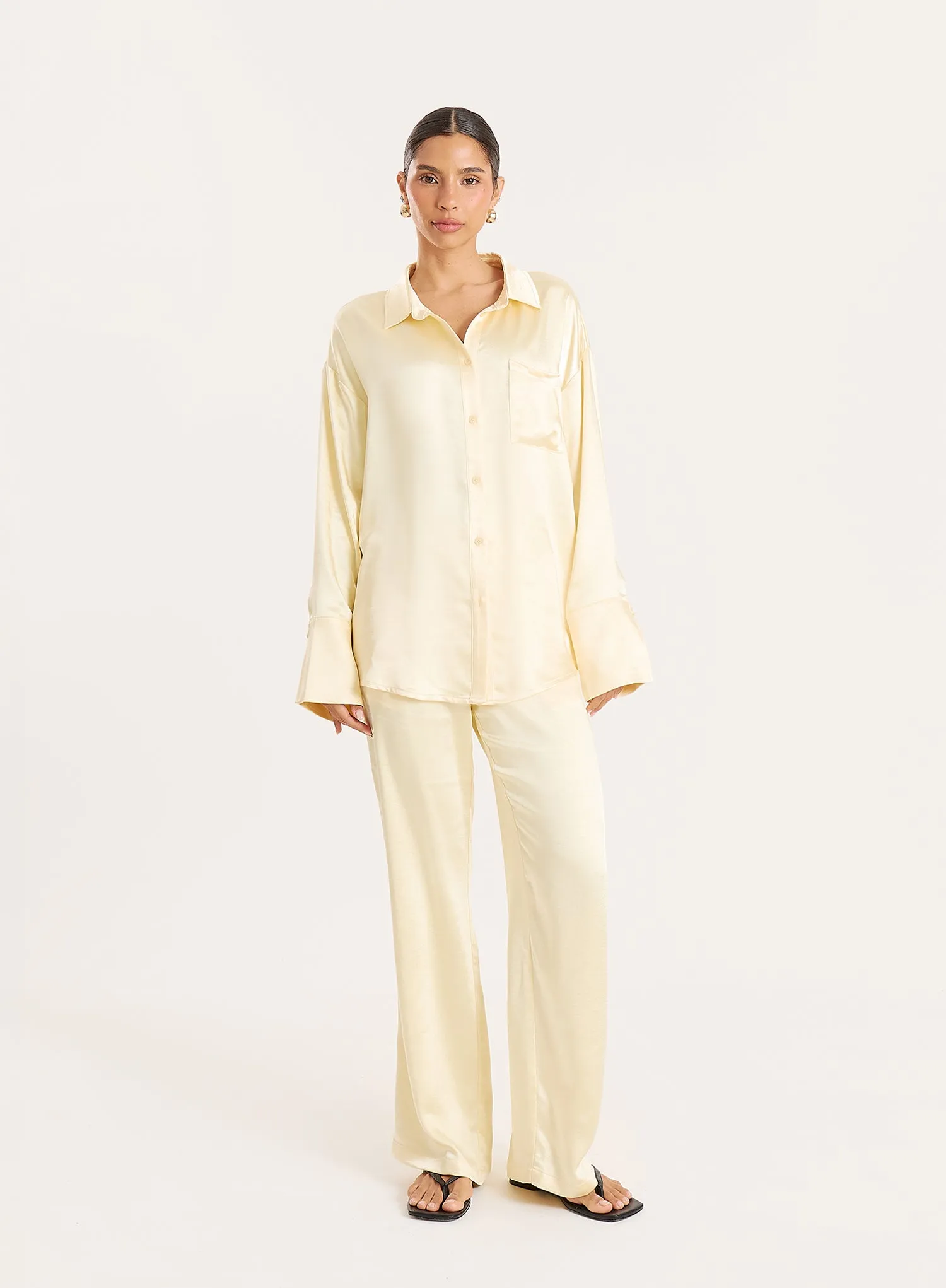 Lemon Oversized Satin Shirt sold by 4th and Reckless product image thumbnail 4