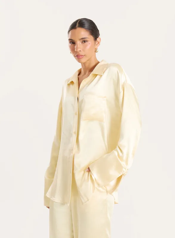 Lemon Oversized Satin Shirt made by 4th and Reckless