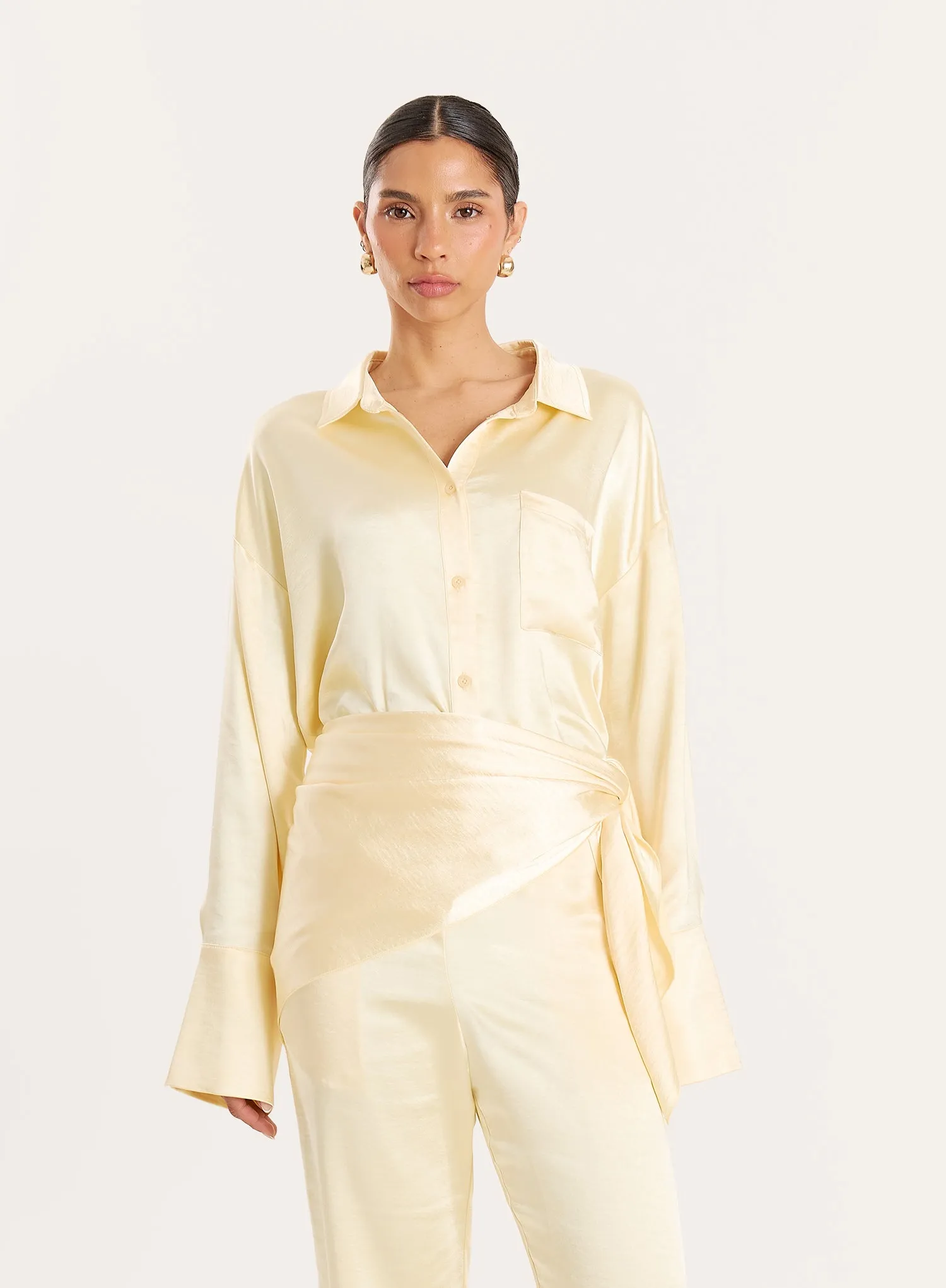Lemon Oversized Satin Shirt sold by 4th and Reckless product image thumbnail 5