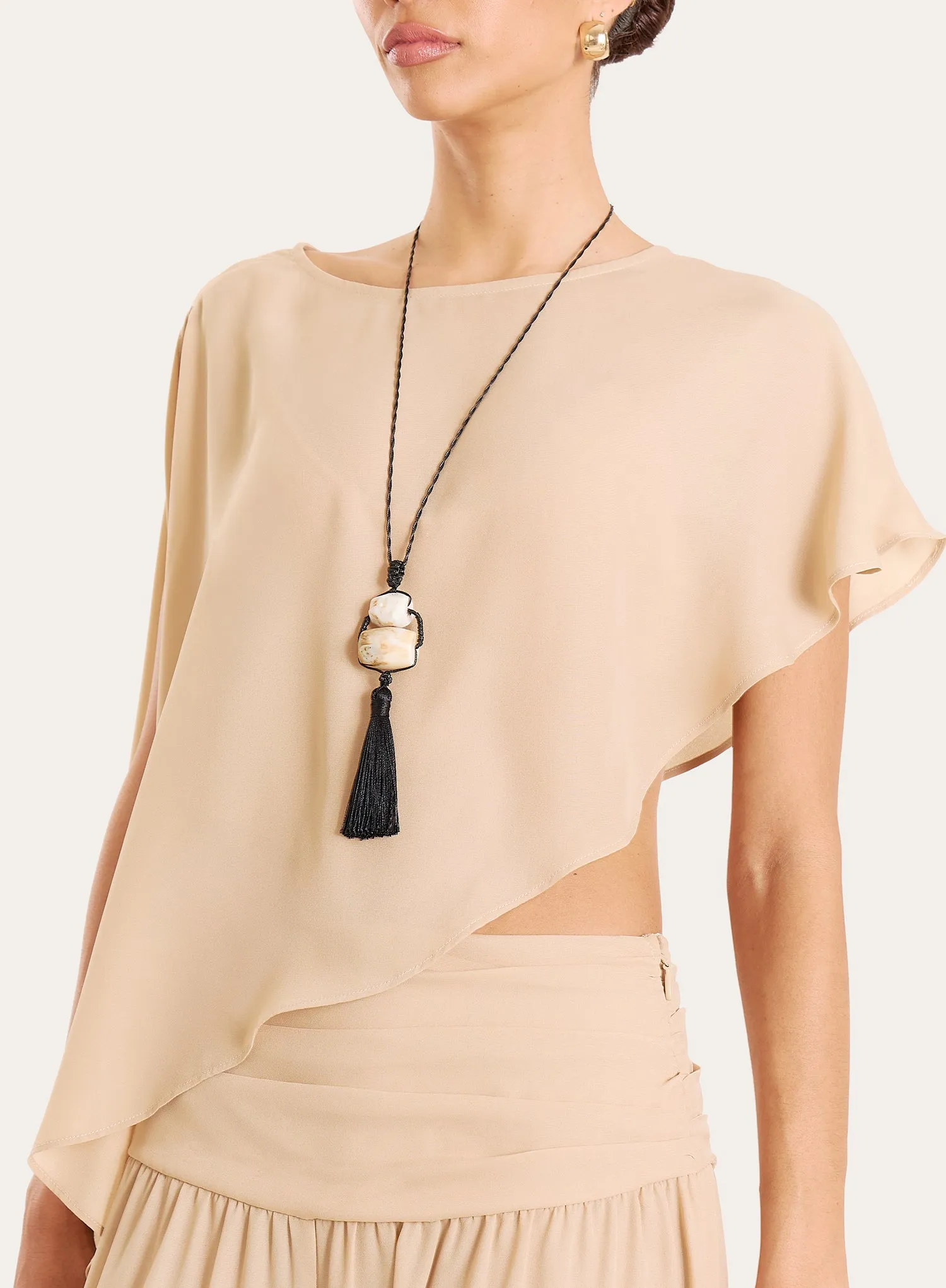Beige Sheer Asymmetric Hem Cape Top sold by 4th and Reckless product image thumbnail 3