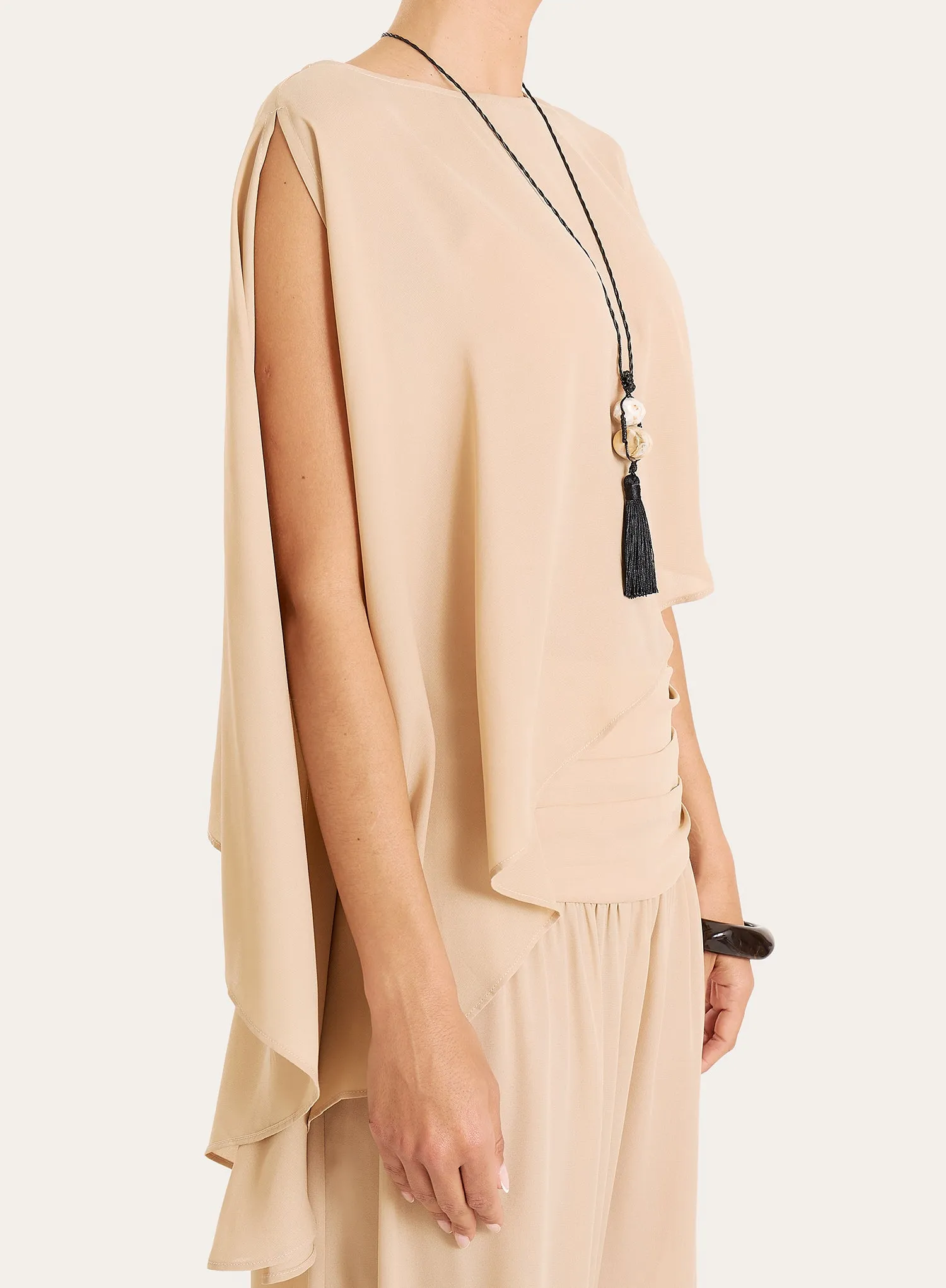 Beige Sheer Asymmetric Hem Cape Top sold by 4th and Reckless product image thumbnail 4