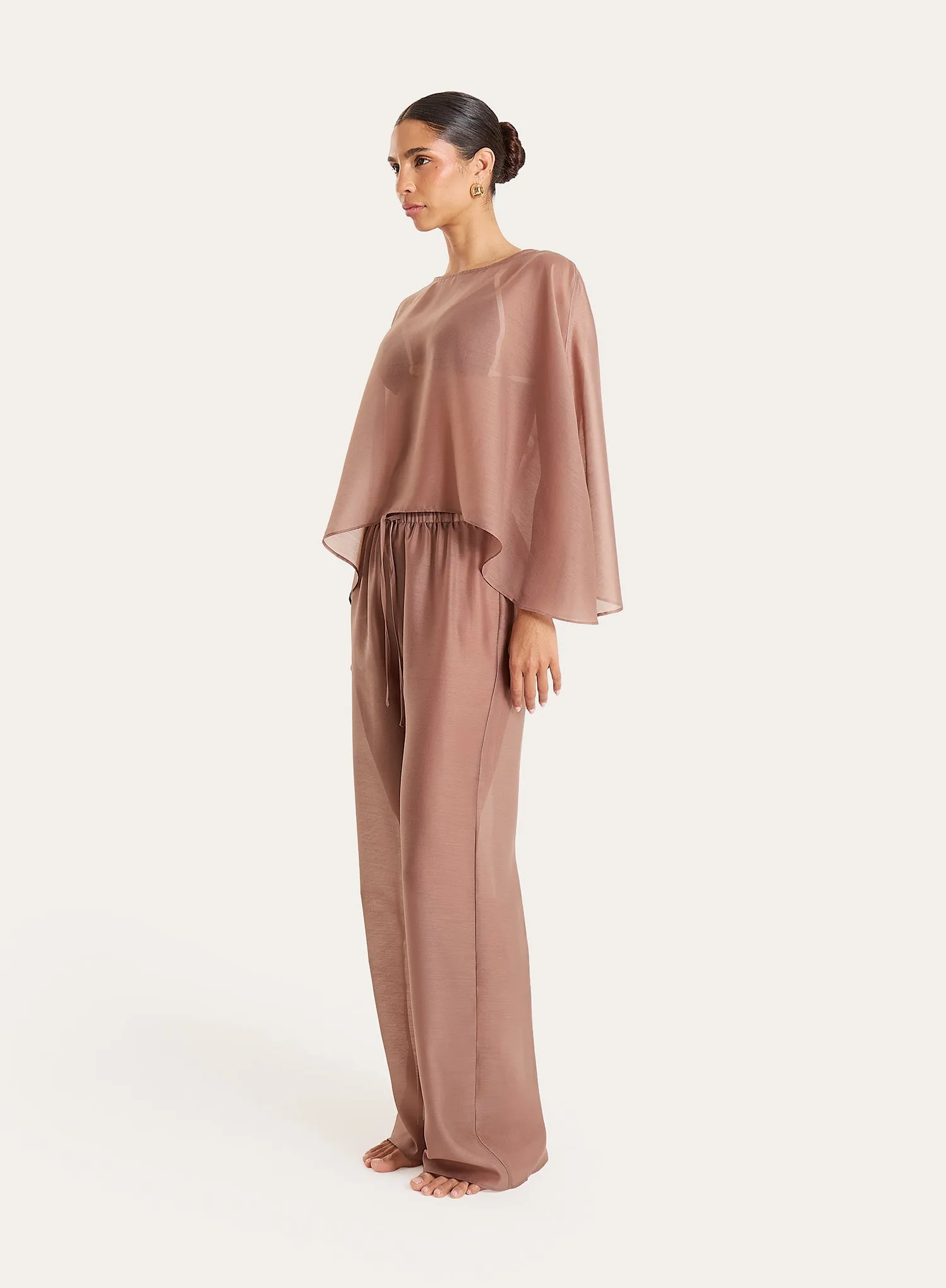 Mocha Sheer Cape Top sold by 4th and Reckless product image thumbnail 4