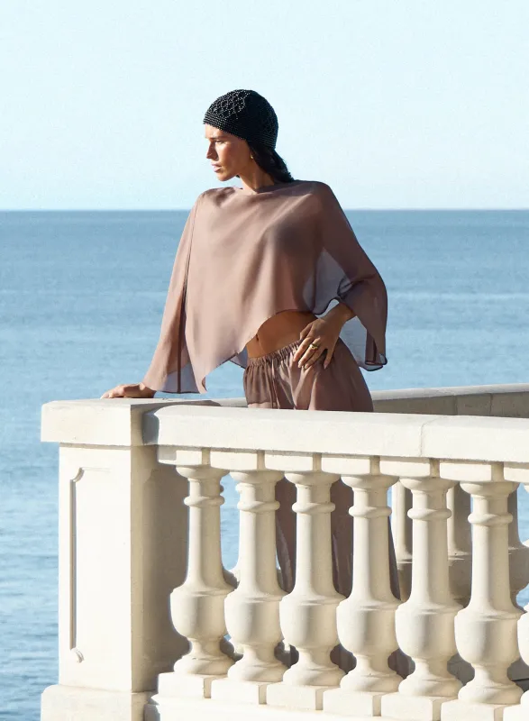 Mocha Sheer Cape Top made by 4th and Reckless