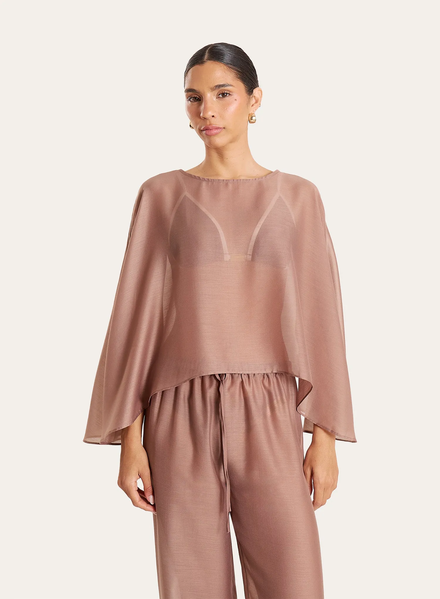 Mocha Sheer Cape Top sold by 4th and Reckless product image thumbnail 5