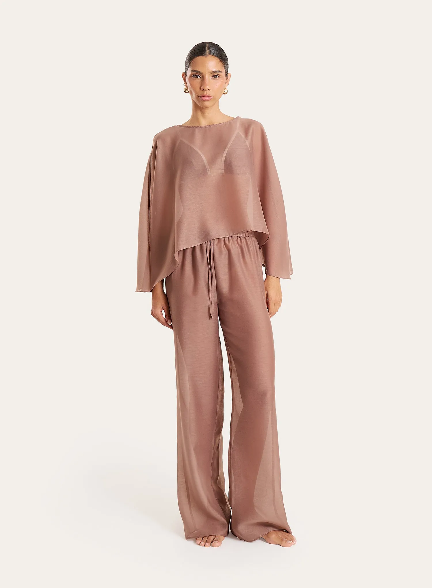 Mocha Sheer Cape Top sold by 4th and Reckless product image thumbnail 2