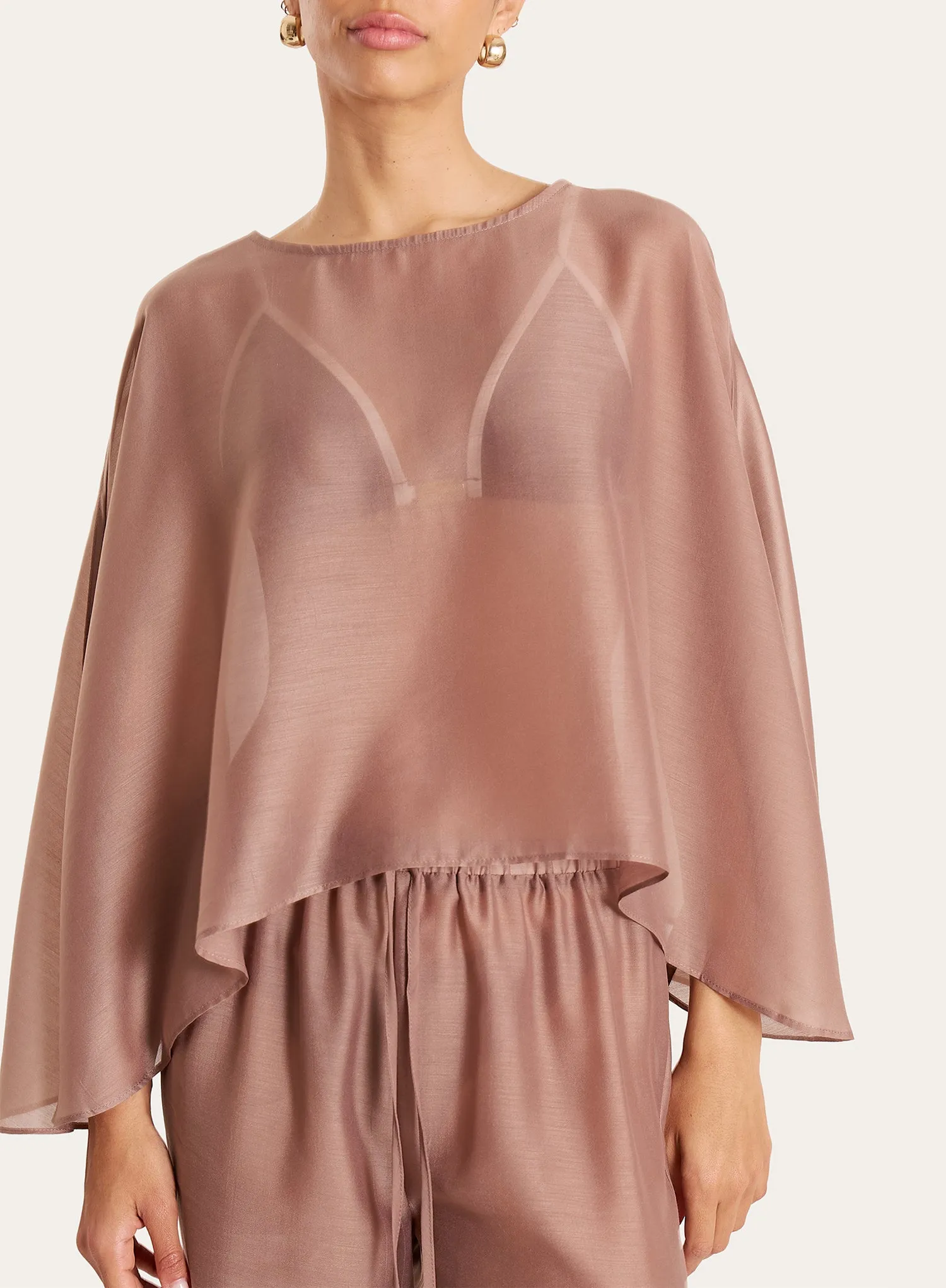 Mocha Sheer Cape Top sold by 4th and Reckless product image thumbnail 3