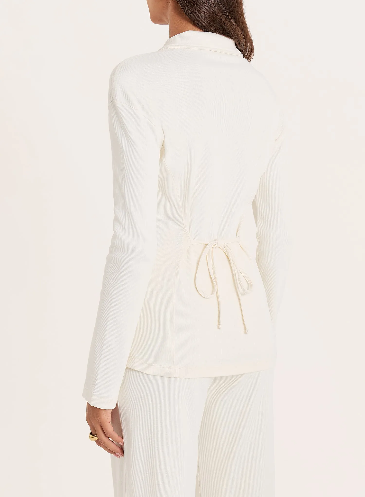 Cream Ribbed Button Long Sleeve Top sold by 4th and Reckless product image thumbnail 4