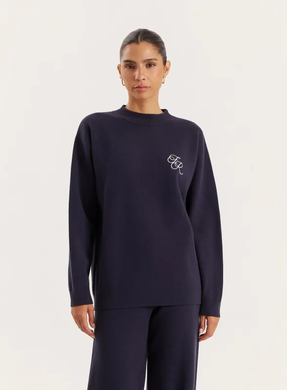 Navy Logo Detail Knitted Jumper made by 4th and Reckless