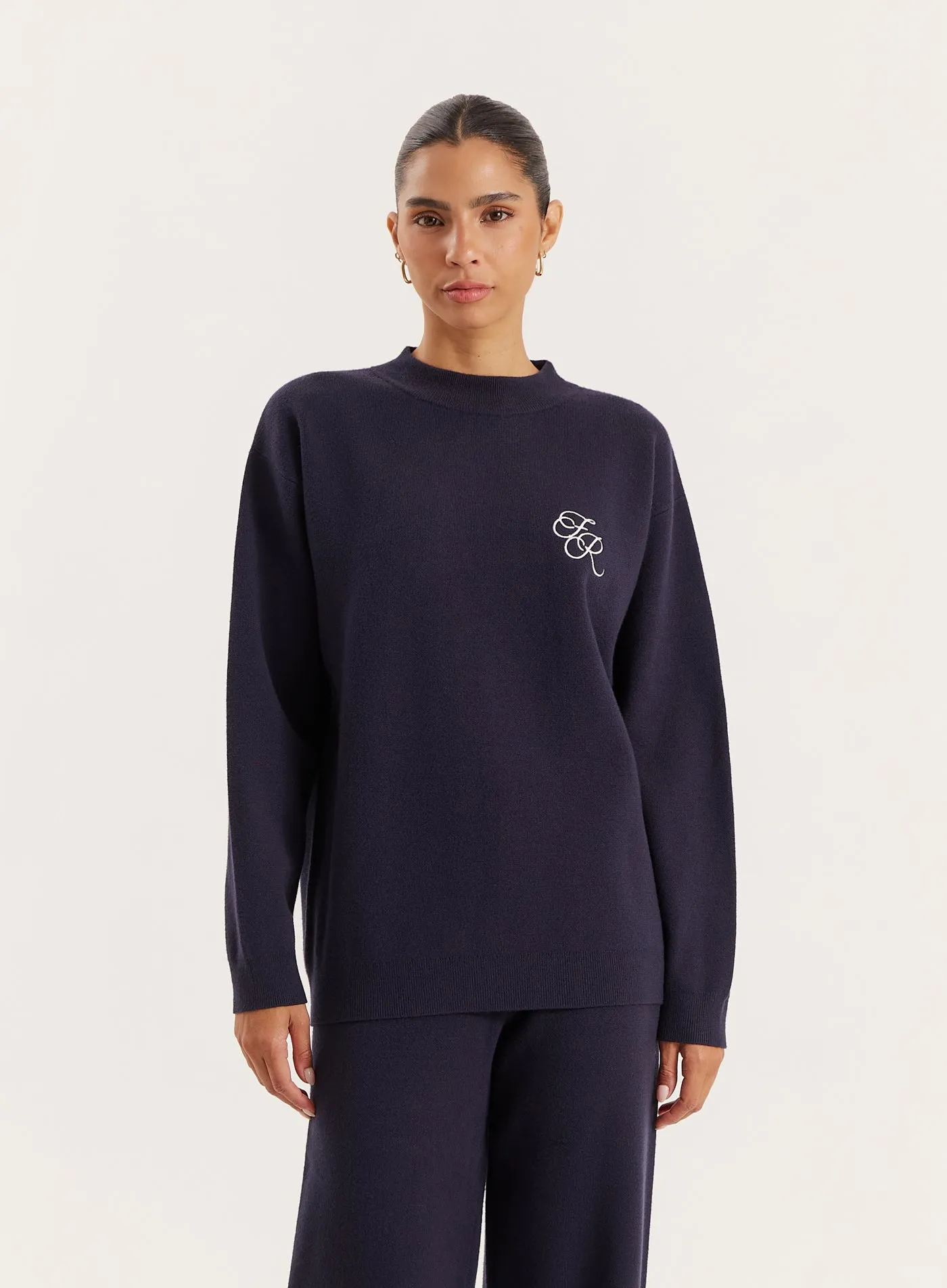 Navy Logo Detail Knitted Jumper sold by 4th and Reckless