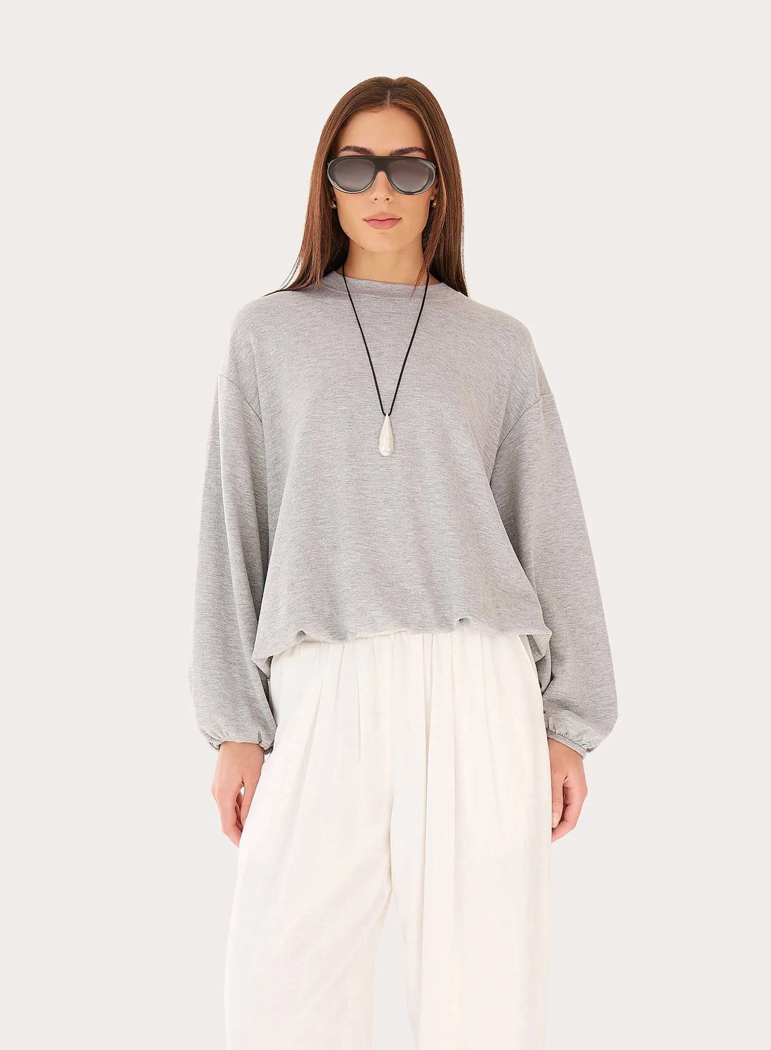 Grey Balloon Sleeve Bubble Hem Sweatshirt sold by 4th and Reckless