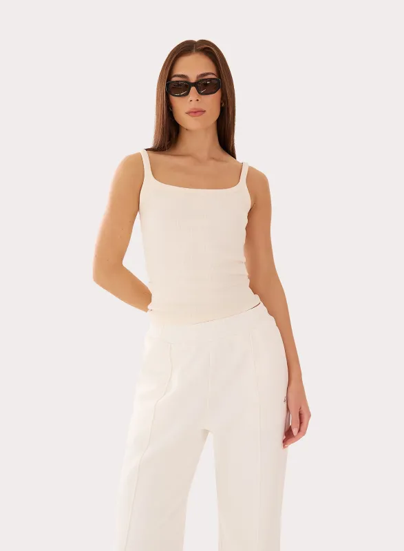 Cream Ribbed Branded Cotton Vest Top made by 4th and Reckless